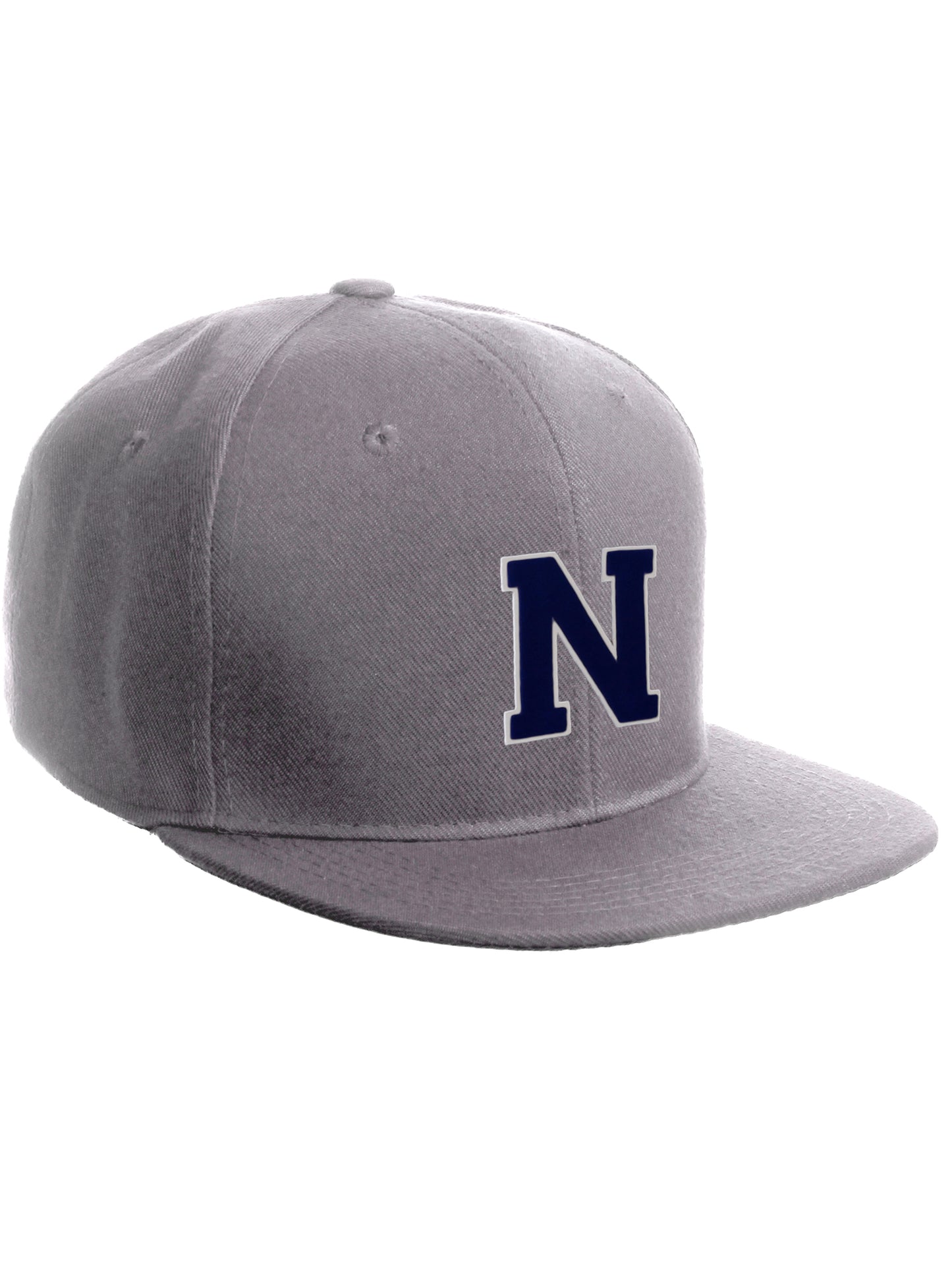 Classic Snapback Hat Custom A to Z Initial Letters, Light Grey Cap White Navy