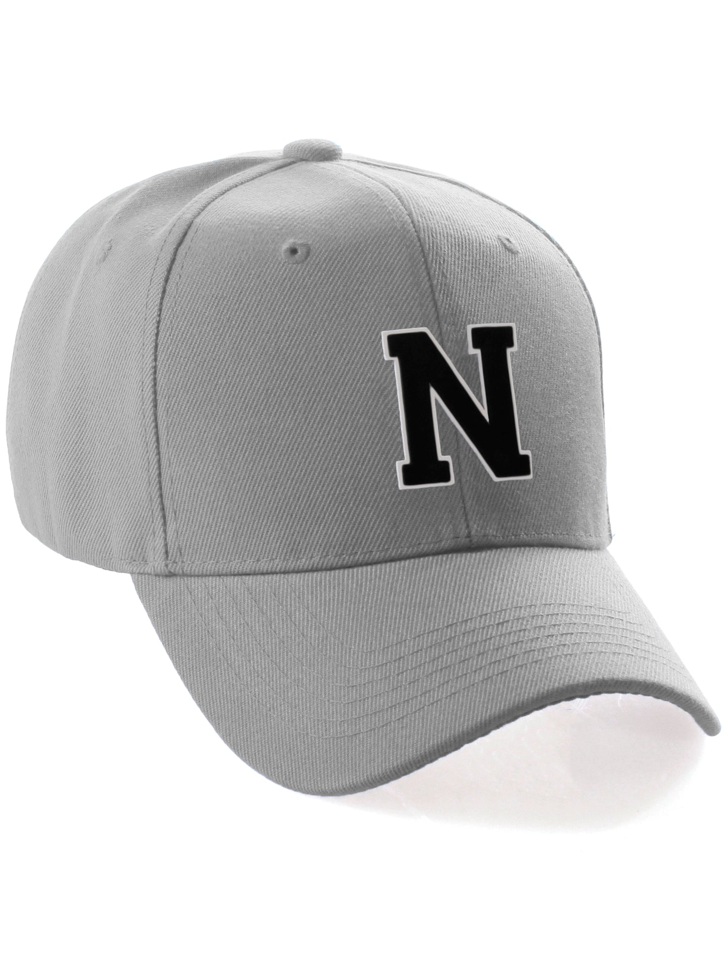 Classic Baseball Hat Custom A to Z Initial Team Letter, Lt Gray Cap White Black