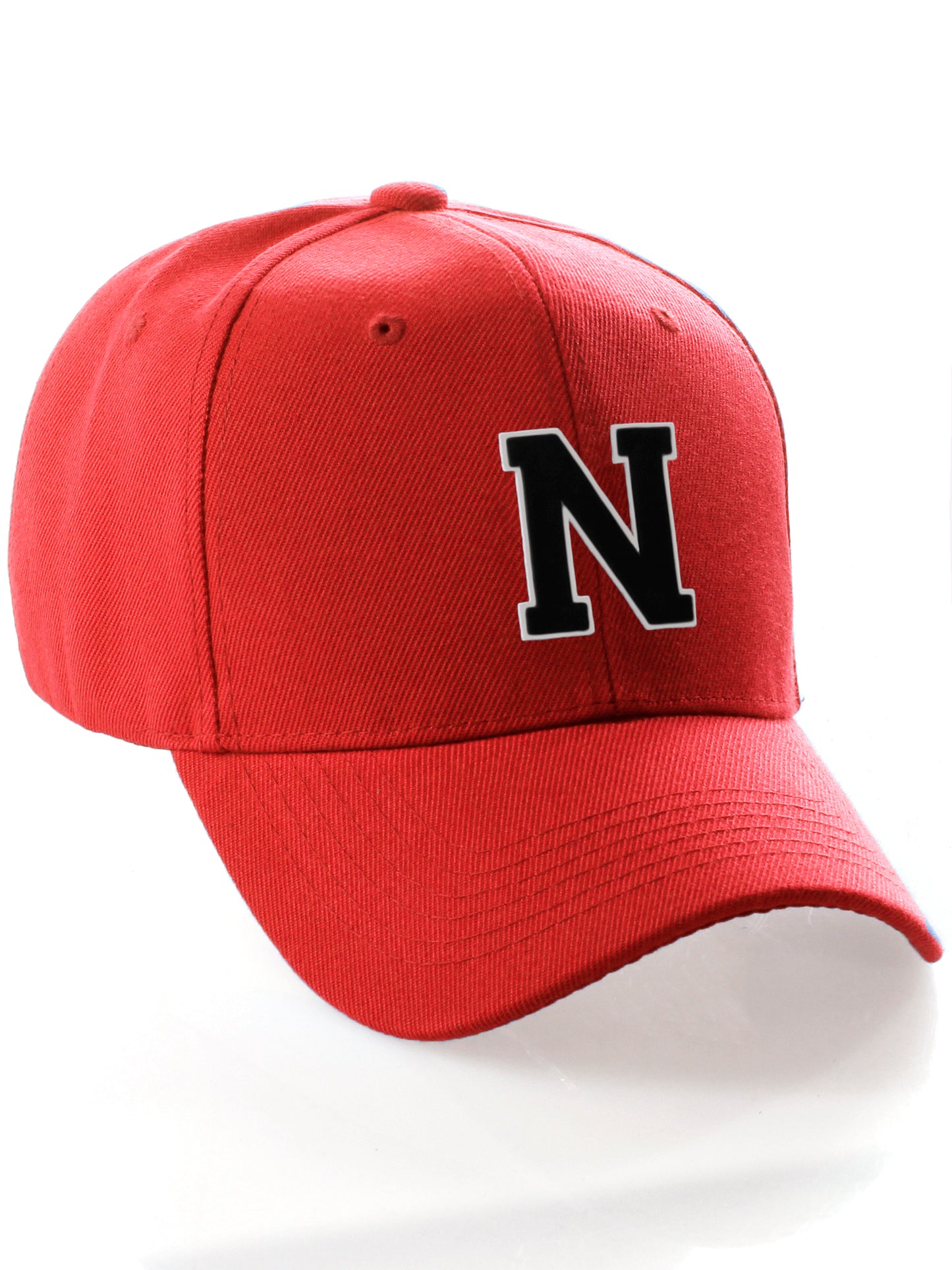 Classic Baseball Hat Custom A to Z Initial Team Letter, Red Cap White Black