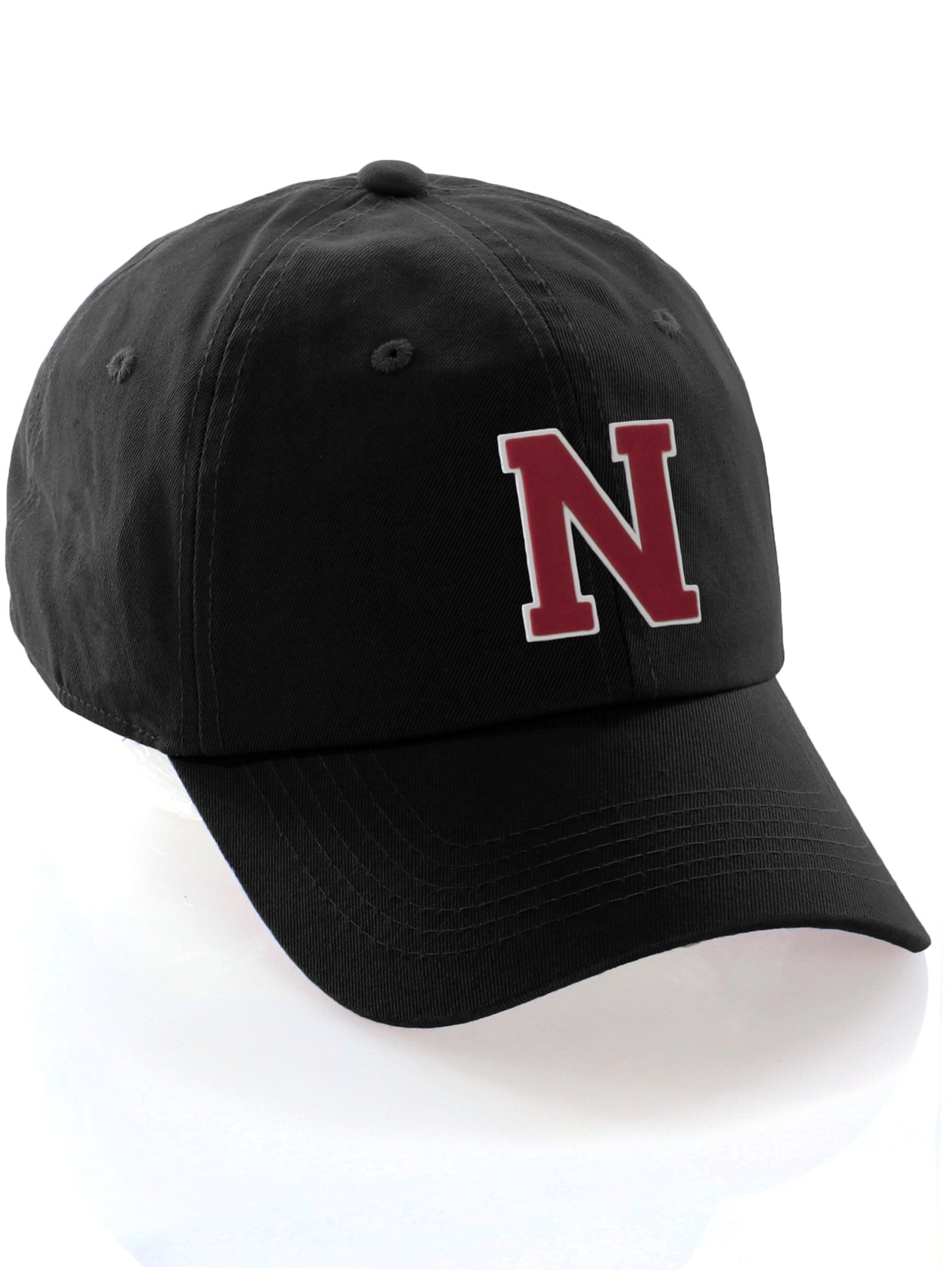 I&W Hatgear Customized Letter Initial Baseball Hat A to Z Team Colors, Black Cap White Red
