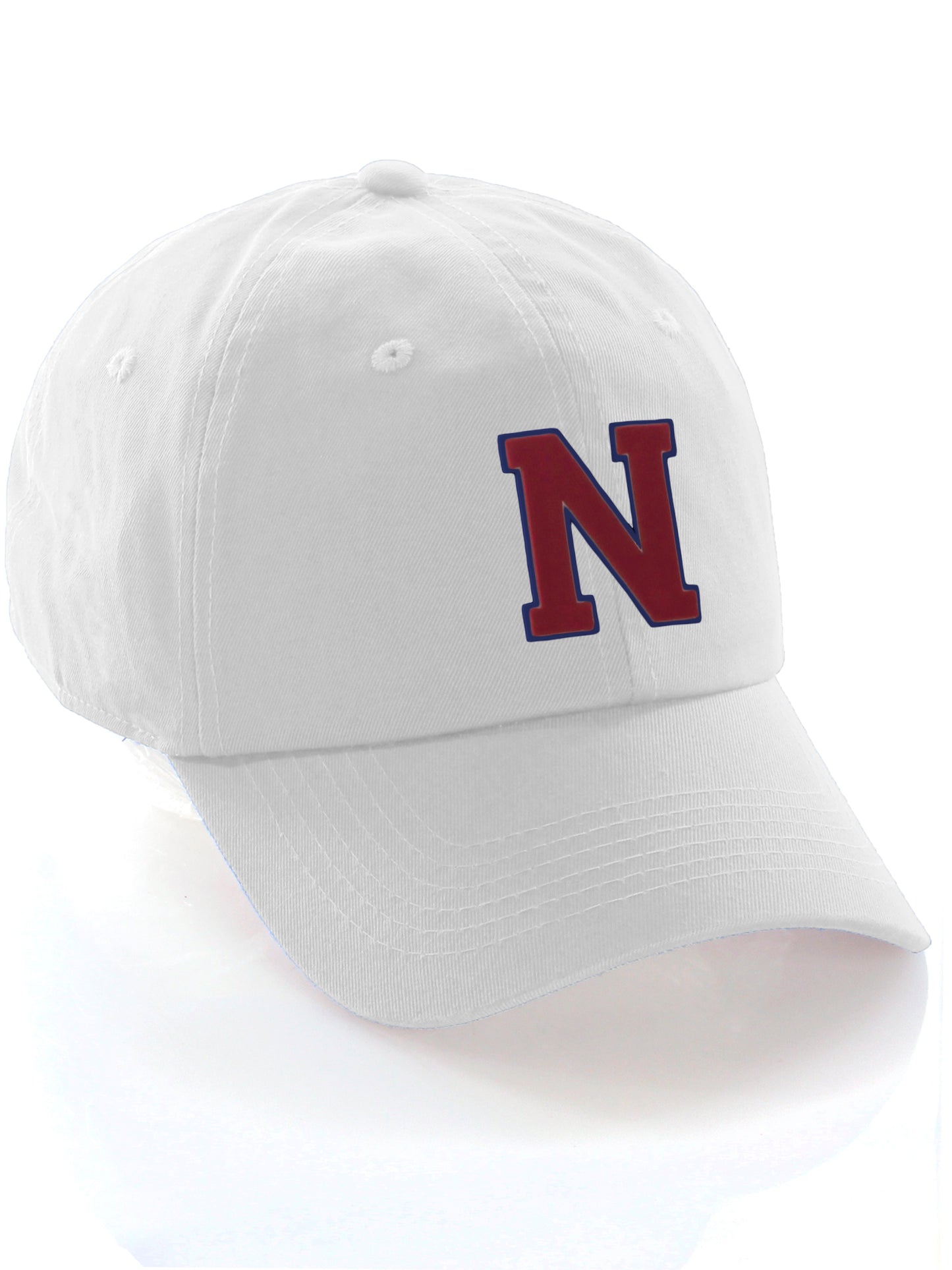 I&W Hatgear Customized Letter Initial Baseball Hat A to Z Team Colors, White Cap Blue Red