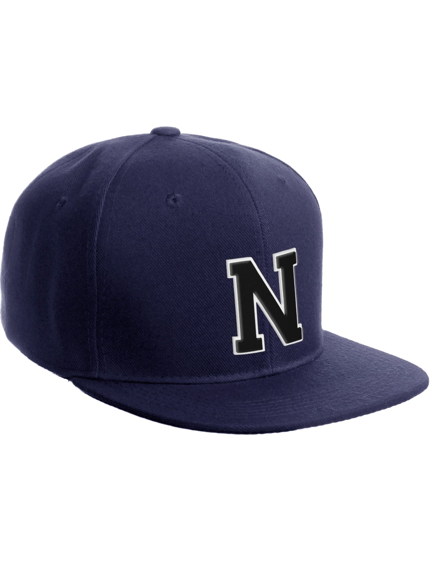 Classic Snapback Hat Custom A to Z Initial Letters, Navy Cap White Black