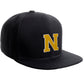 Classic Snapback Hat Custom A to Z Initial Raised Letters, Black Cap White Gold