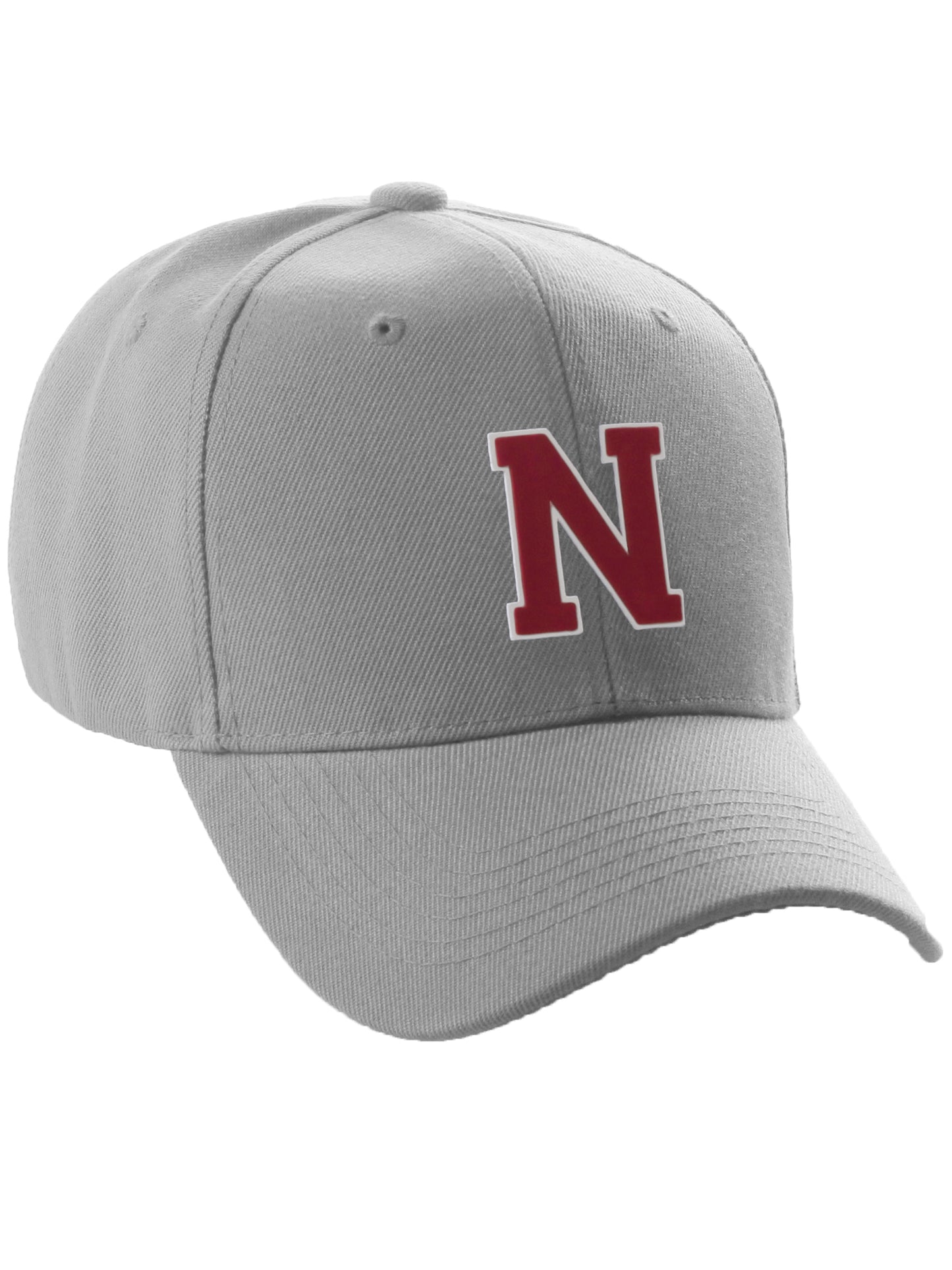Classic Baseball Hat Custom A to Z Initial Team Letter, Lt Gray Cap White Red