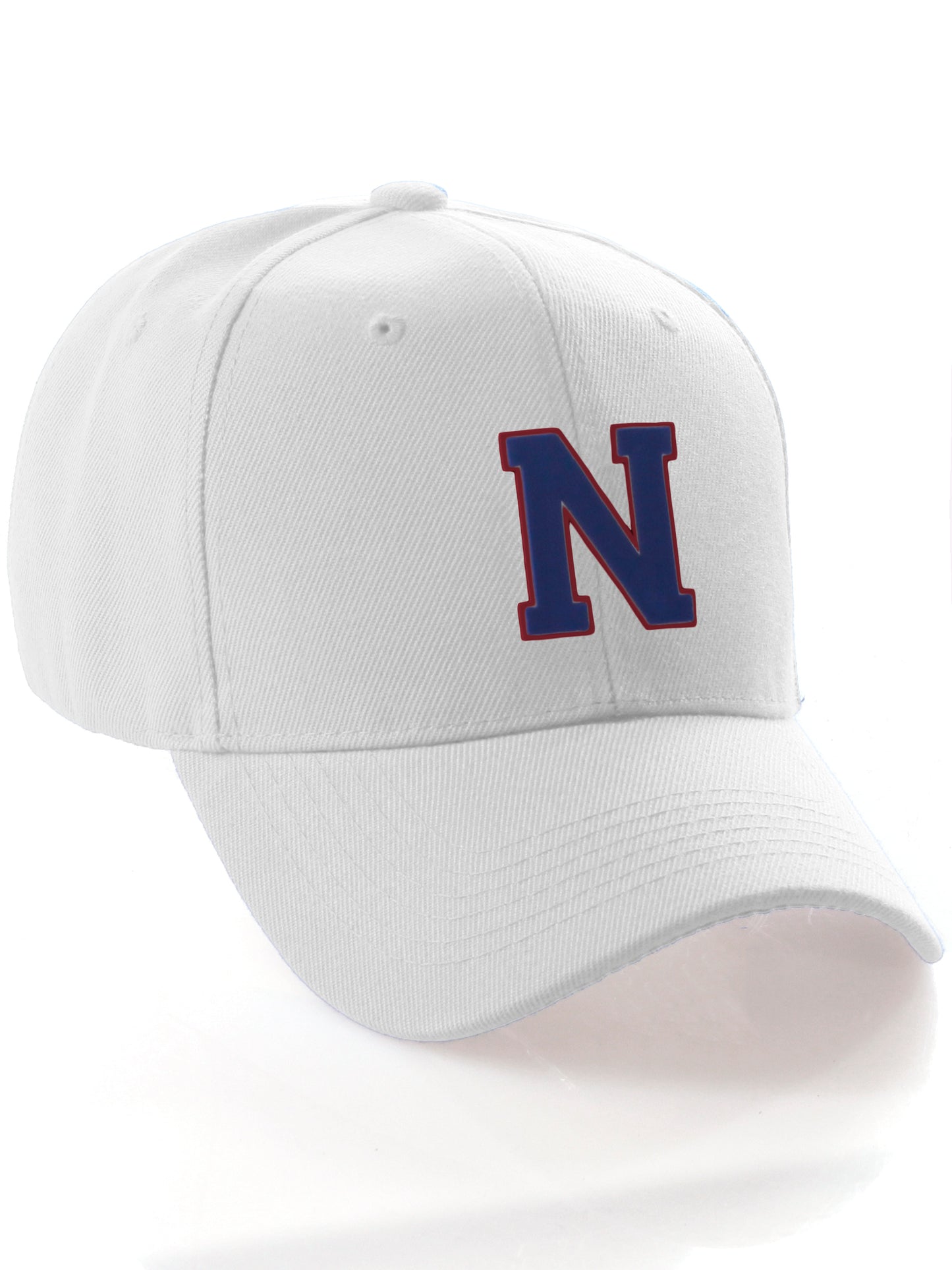 Classic Baseball Hat Custom A to Z Initial Team Letter, White Cap Red Blue