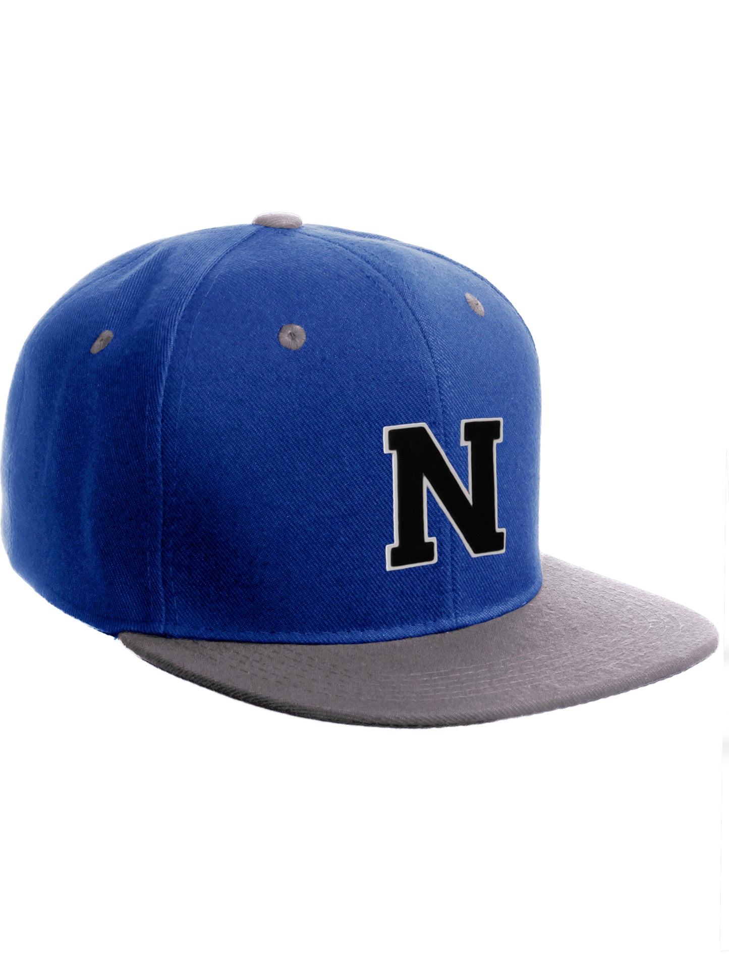 Classic Snapback Hat Custom A to Z Initial Letters, Royal Grey Cap Whte Black