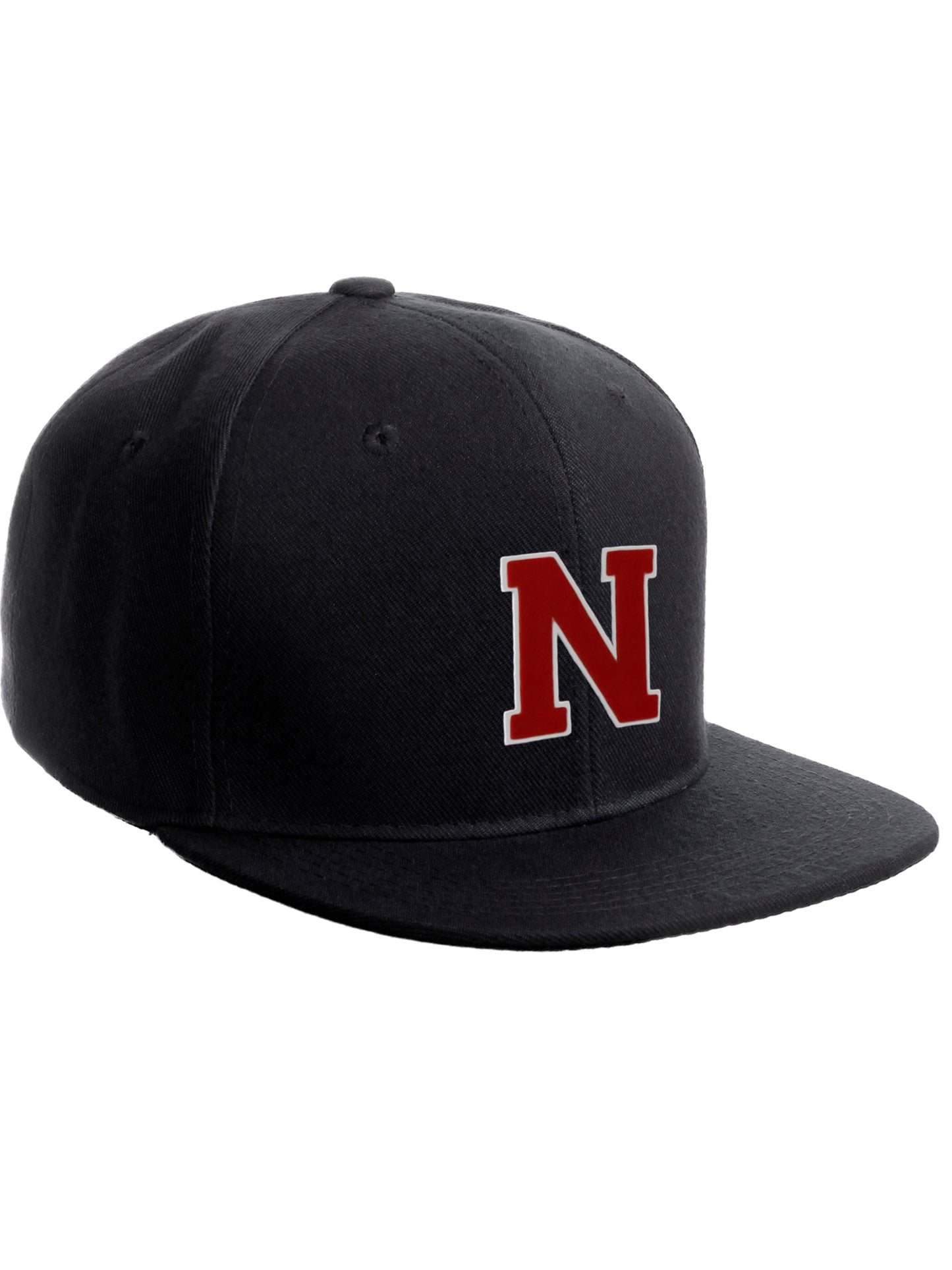 Classic Snapback Hat Custom A to Z Initial Raised Letters, Black Cap White Red