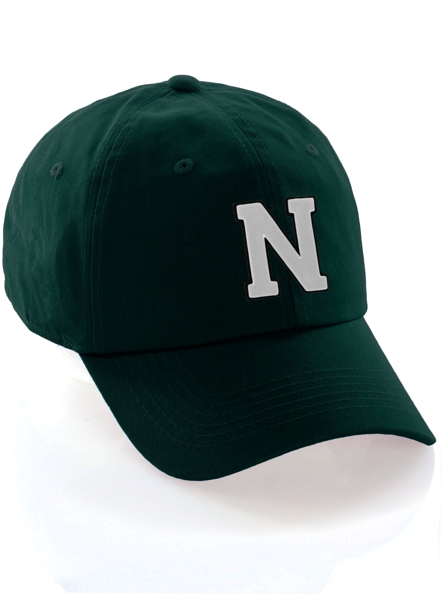 Custom Hat A to Z Initial Letters Classic Baseball Cap, Dk Green Hat Black White