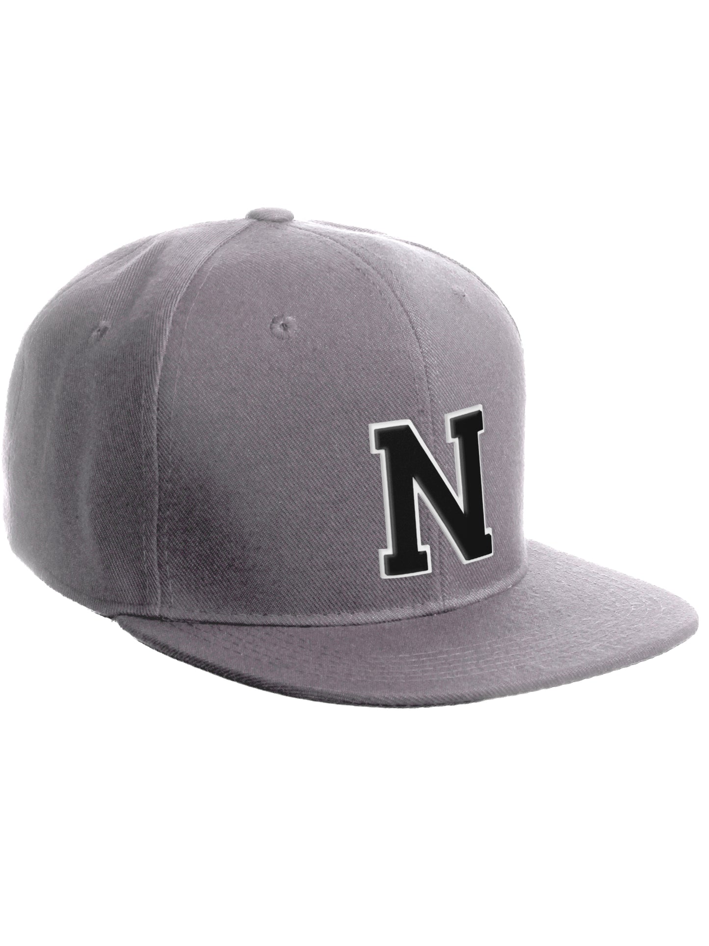 Classic Snapback Hat Custom A to Z Initial Letters, Light Grey Cap White Black