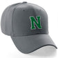 Classic Baseball Hat Custom A to Z Initial Team Letter, Charcoal Cap White Green