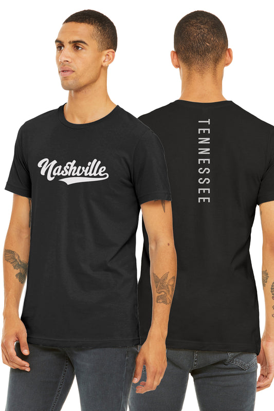 Daxton Adult Unisex Tshirt Nashville Script with Tennessee Vertical on the Back