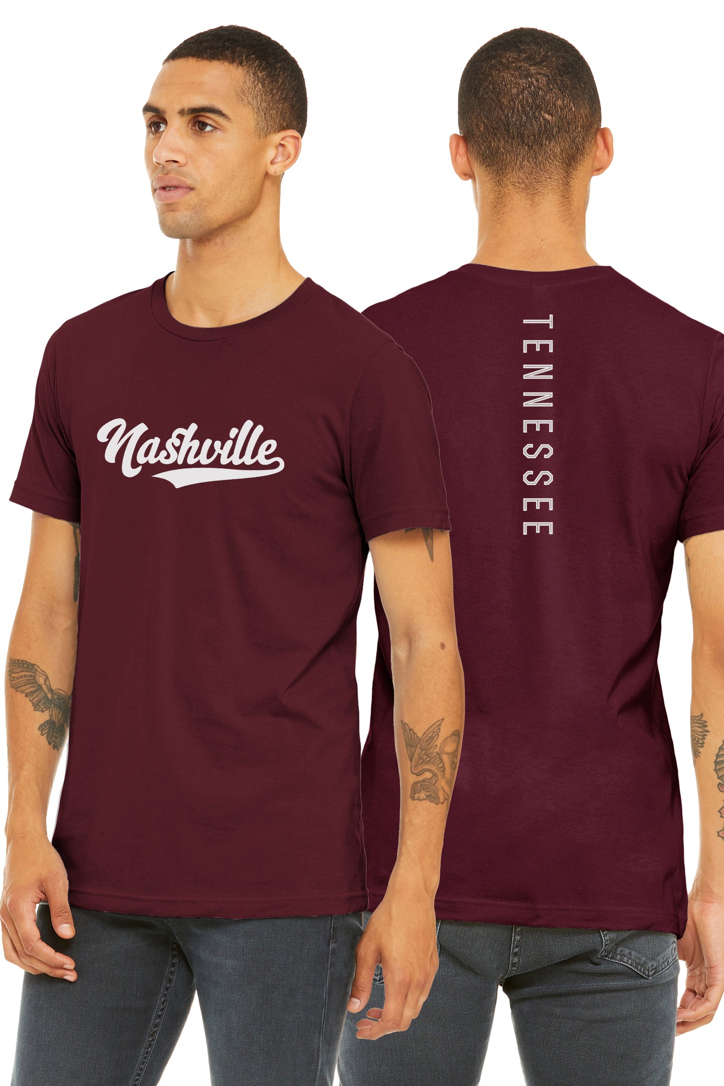 Daxton Adult Unisex Tshirt Nashville Script with Tennessee Vertical on the Back