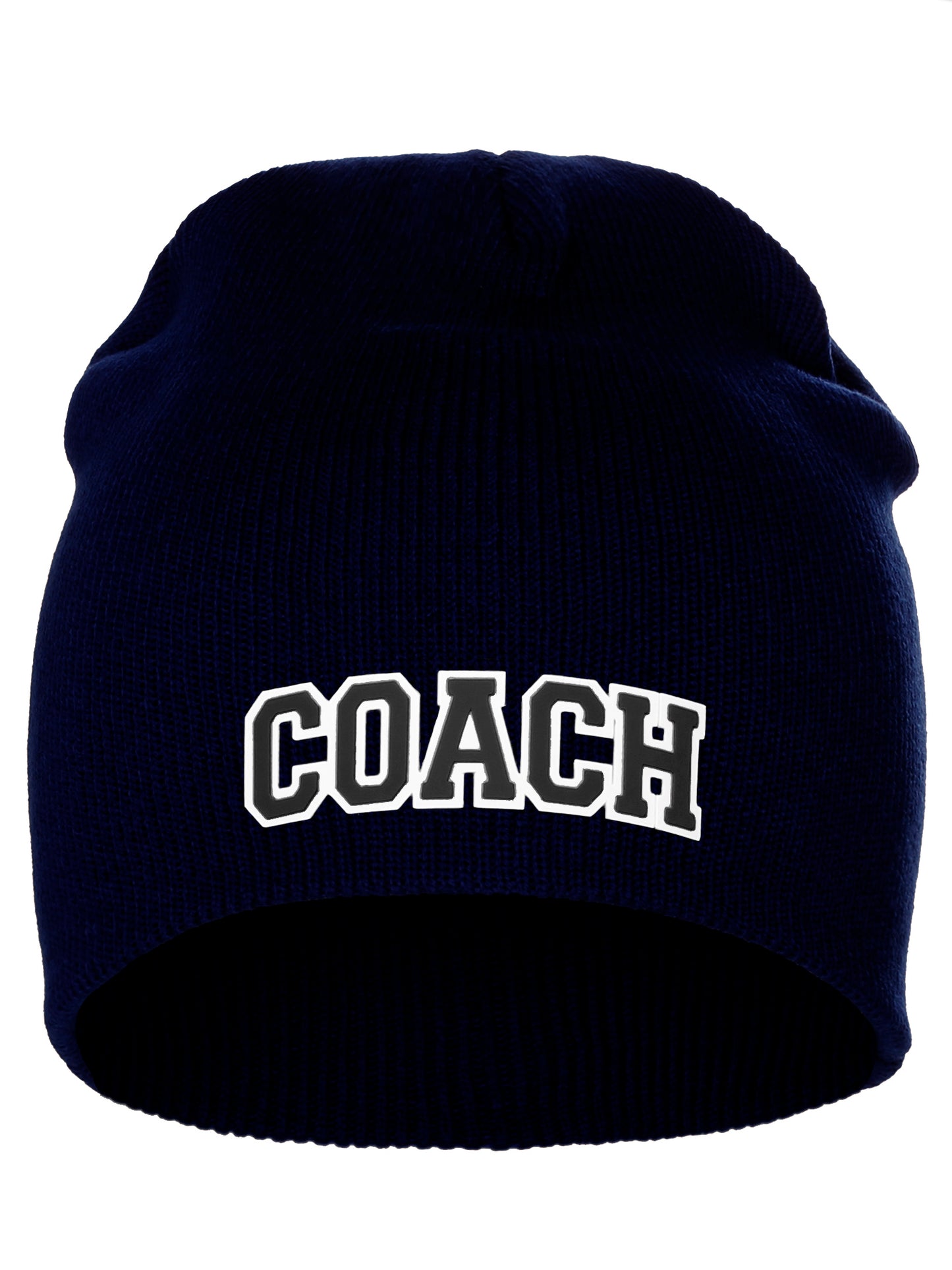 Coach Arch Letters Winter Knit Cuffless Beanie 3D Raised Layers