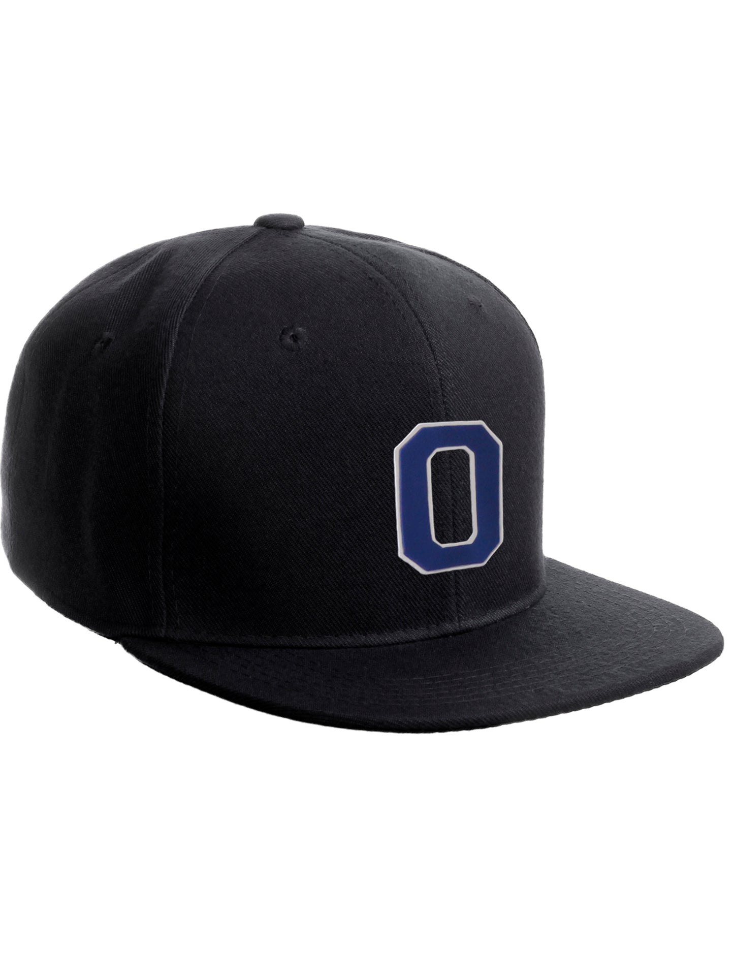Classic Snapback Hat Custom A to Z Initial Raised Letters, Black Cap White Royal