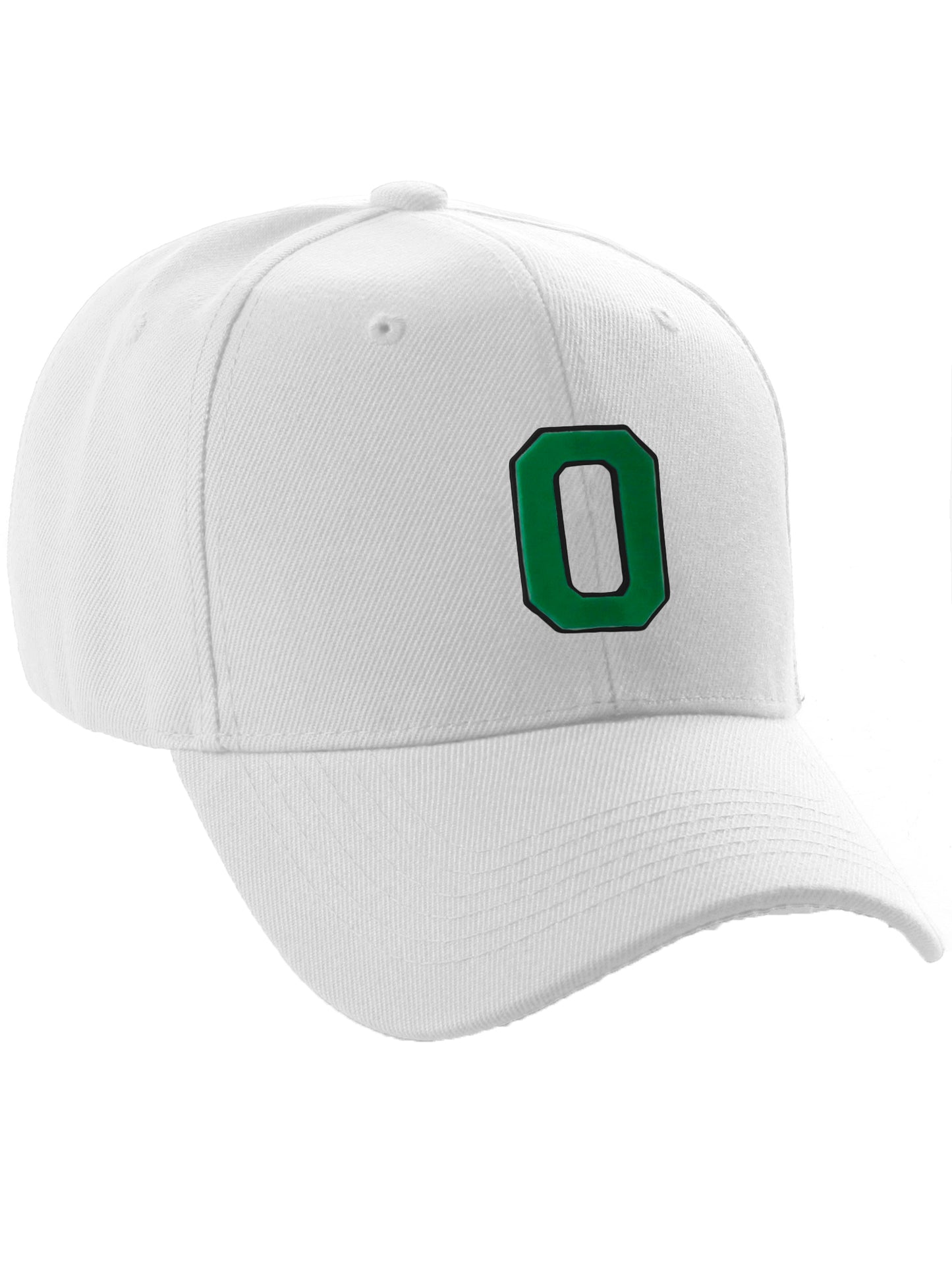 Classic Baseball Hat Custom A to Z Initial Team Letter, White Cap Black Green