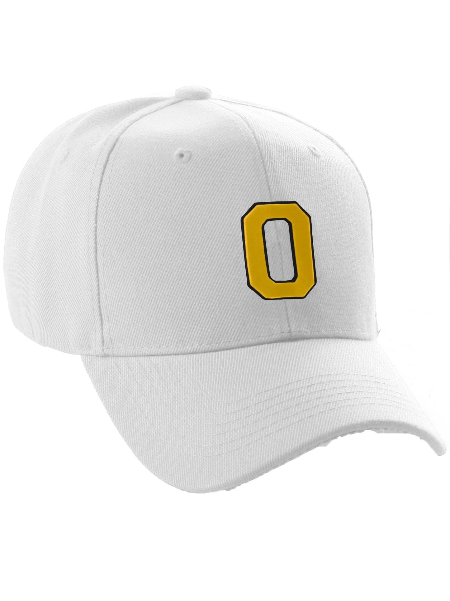 Classic Baseball Hat Custom A to Z Initial Team Letter, White Cap Black Gold