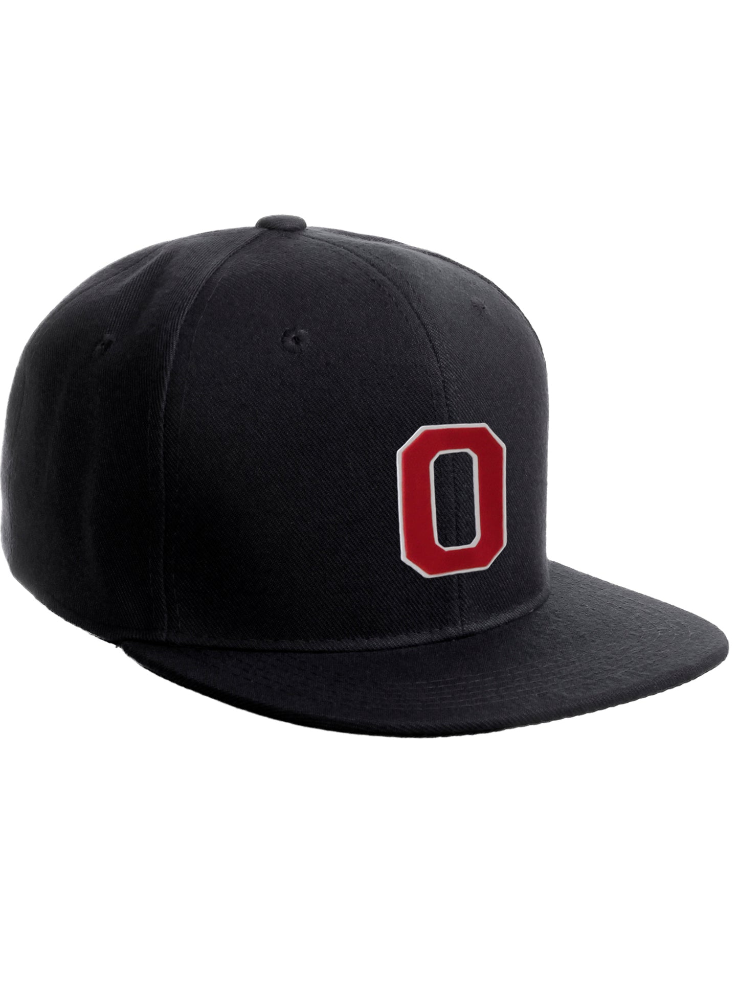 Classic Snapback Hat Custom A to Z Initial Raised Letters, Black Cap White Red