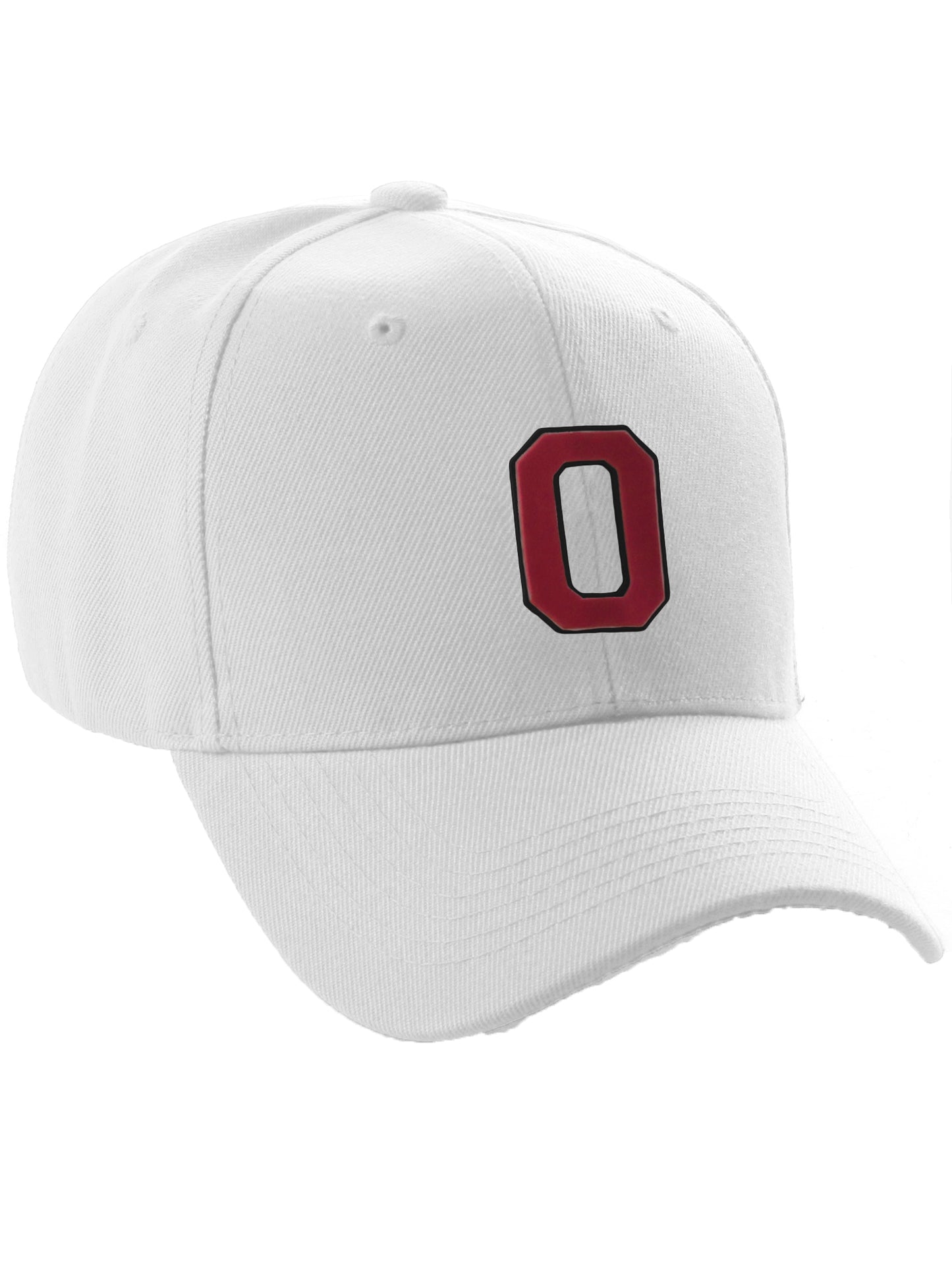 Classic Baseball Hat Custom A to Z Initial Team Letter, White Cap Black Red