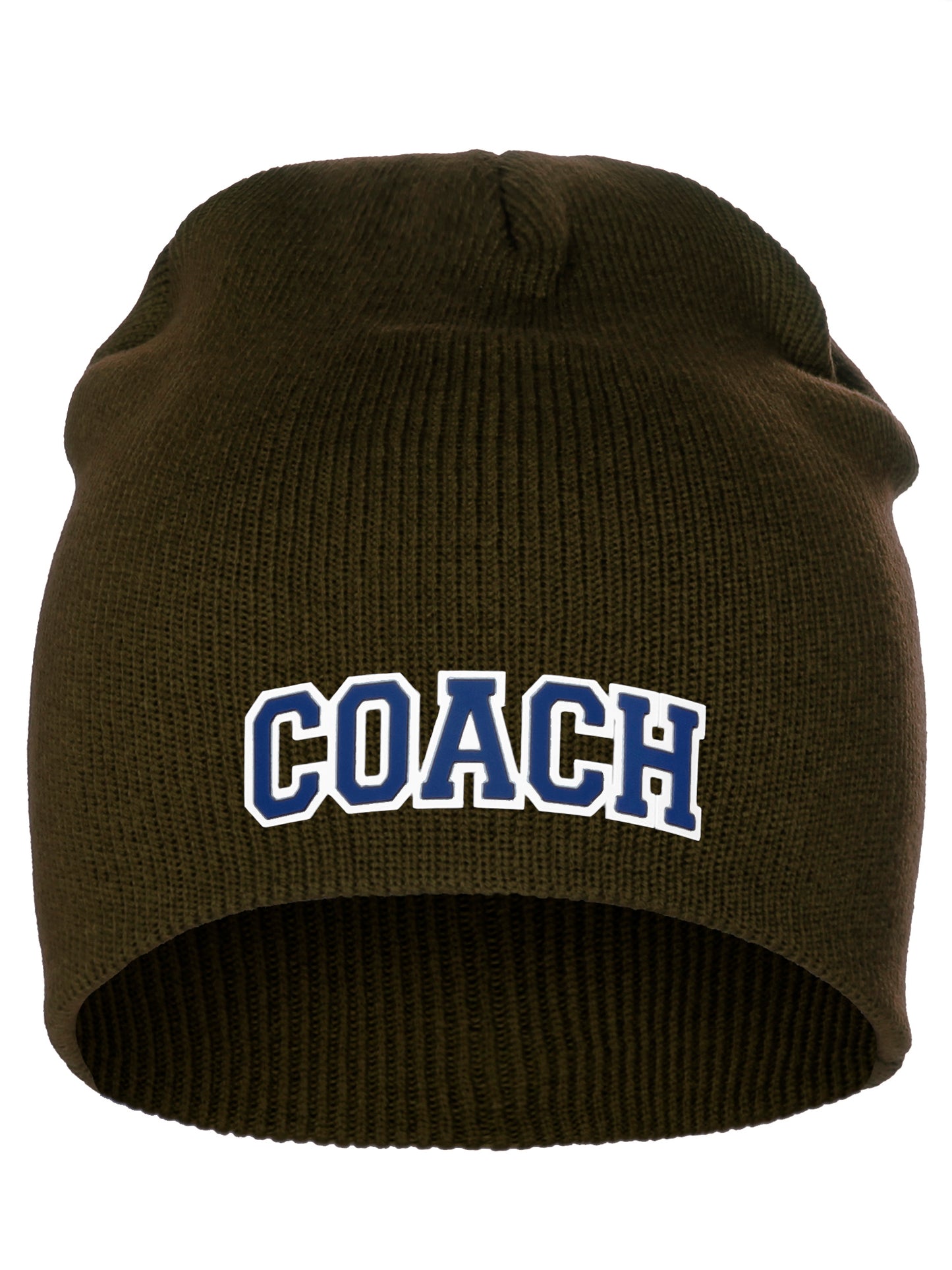 Coach Arch Letters Winter Knit Cuffless Beanie 3D Raised Layers