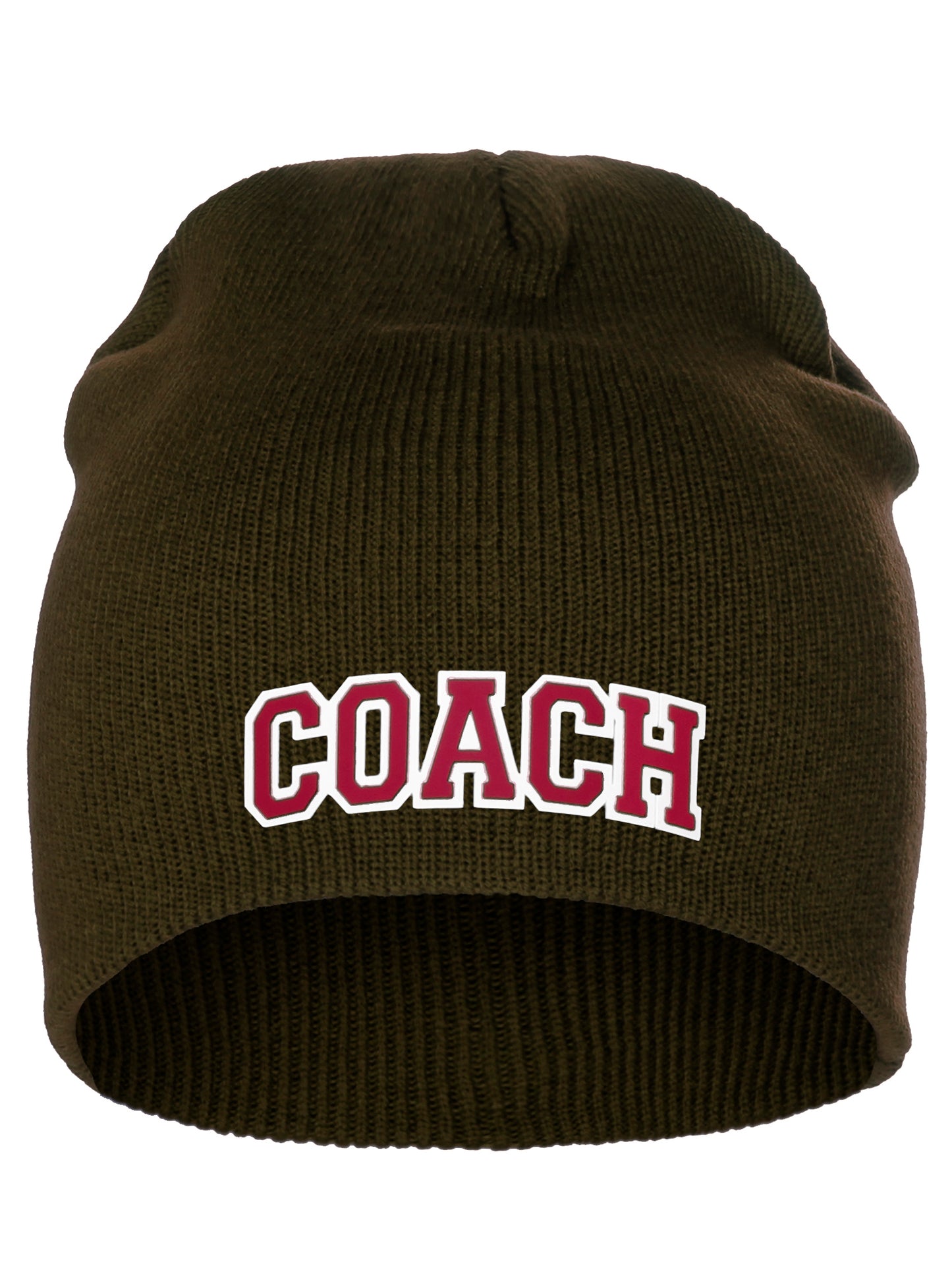 Coach Arch Letters Winter Knit Cuffless Beanie 3D Raised Layers
