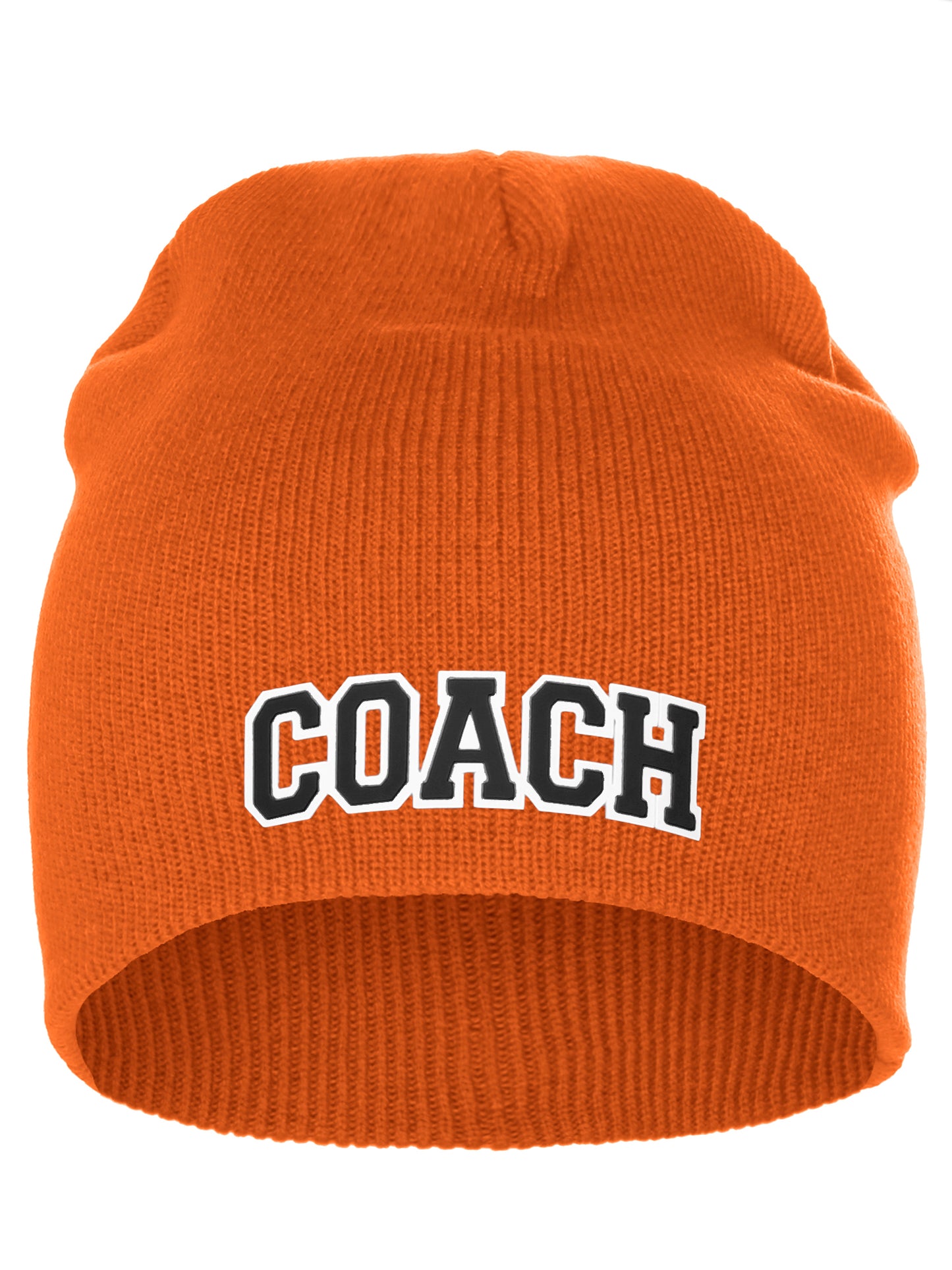 Coach Arch Letters Winter Knit Cuffless Beanie 3D Raised Layers