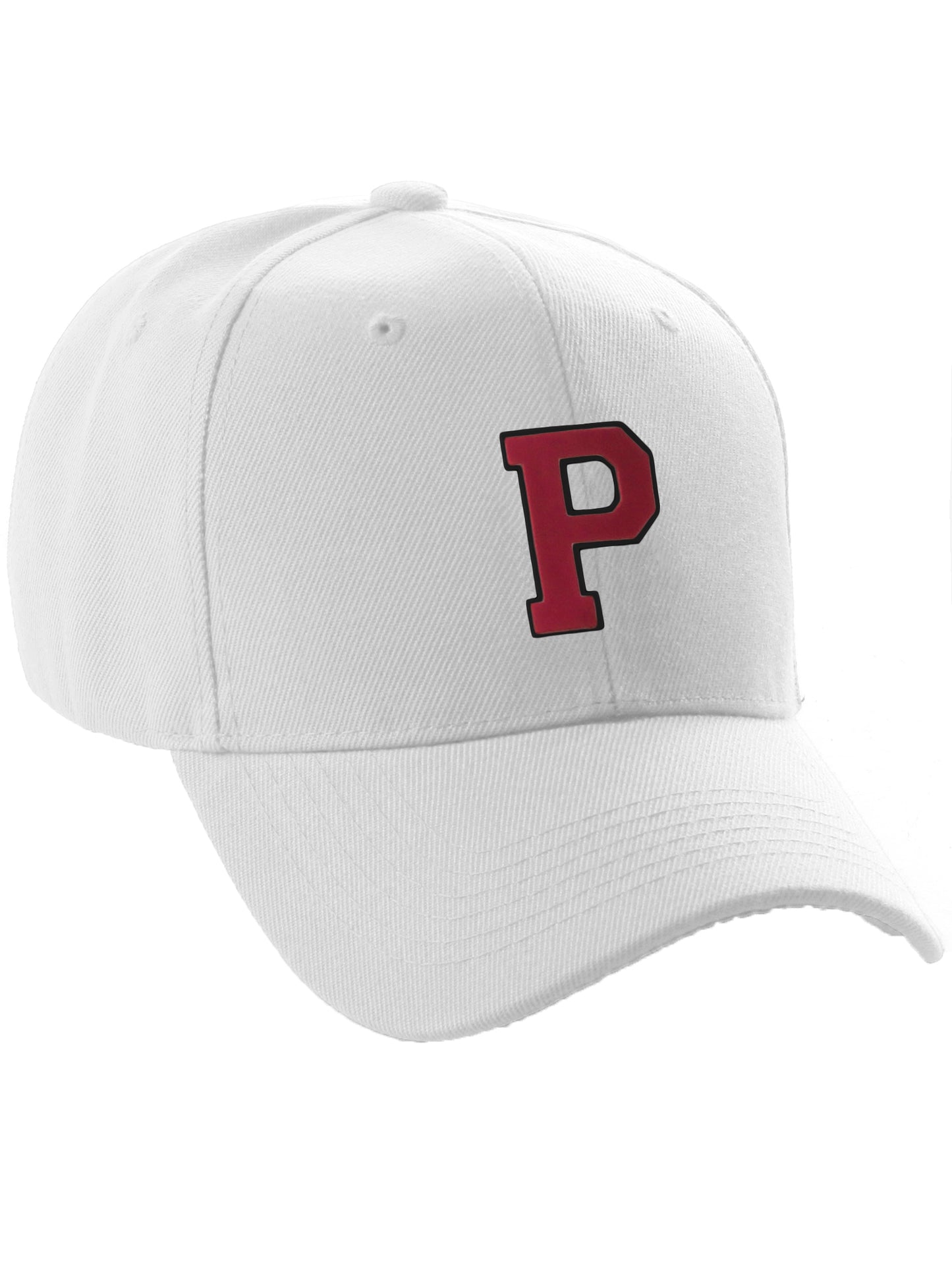Classic Baseball Hat Custom A to Z Initial Team Letter, White Cap Black Red