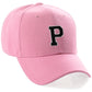 Classic Baseball Hat Custom A to Z Initial Team Letter, Pink Cap White Black