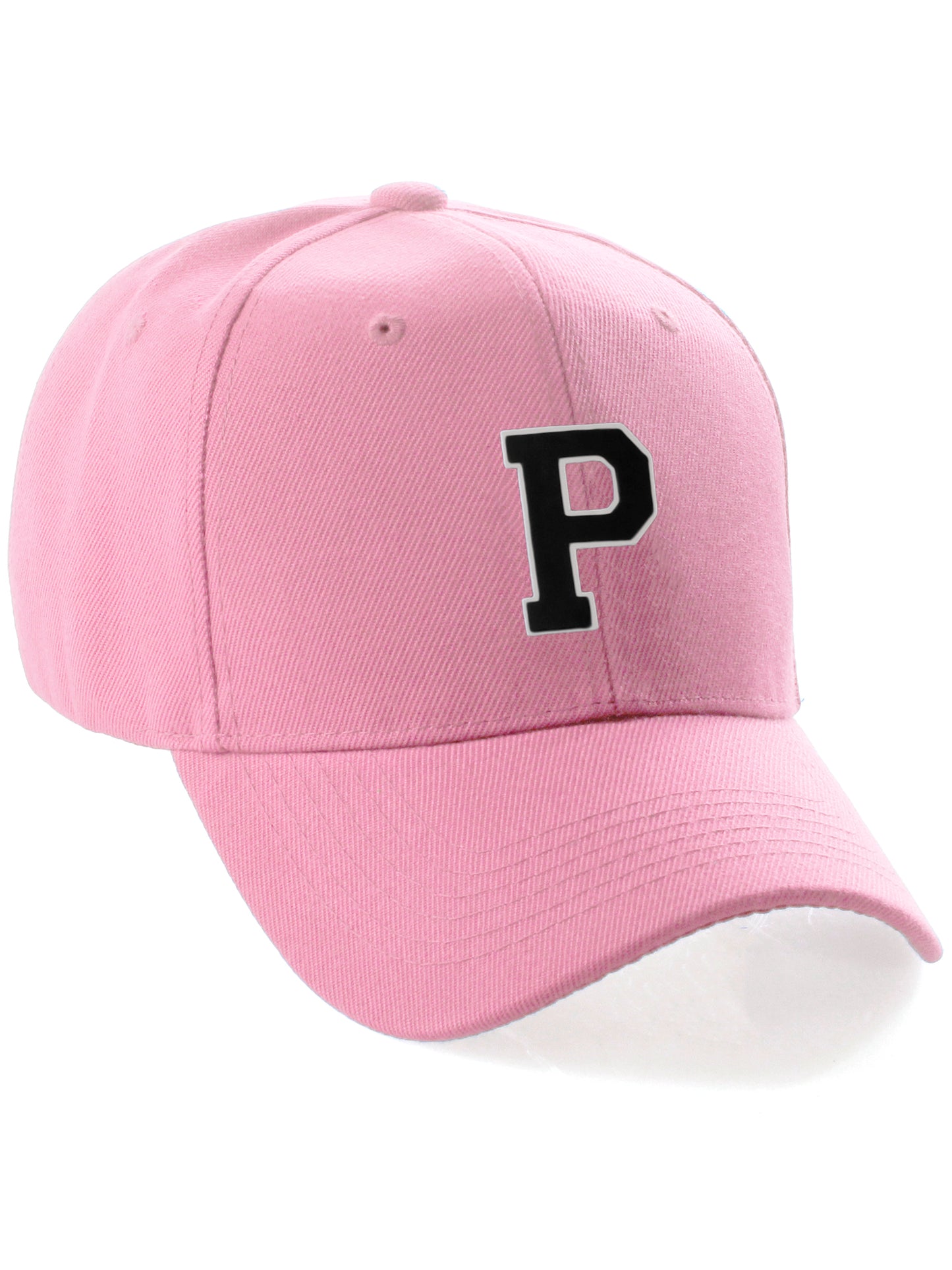Classic Baseball Hat Custom A to Z Initial Team Letter, Pink Cap White Black