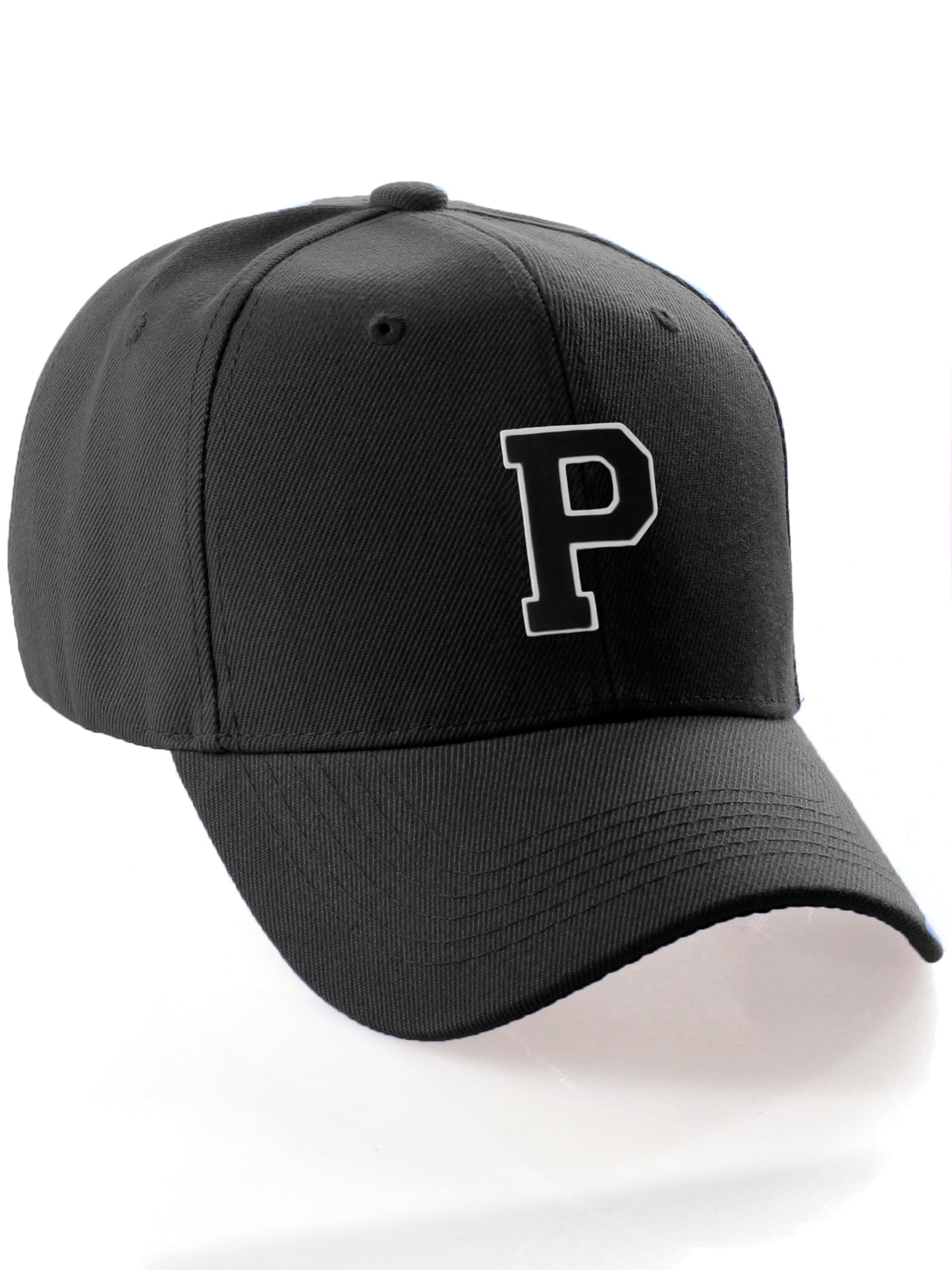 Classic Baseball hat Custom A to Z Initial Team Letter, Black Cap White Black