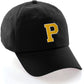 I&W Hatgear Customized Letter Initial Baseball Hat A to Z Team Colors, Black Cap White Gold