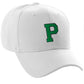 Classic Baseball Hat Custom A to Z Initial Team Letter, White Cap Black Green