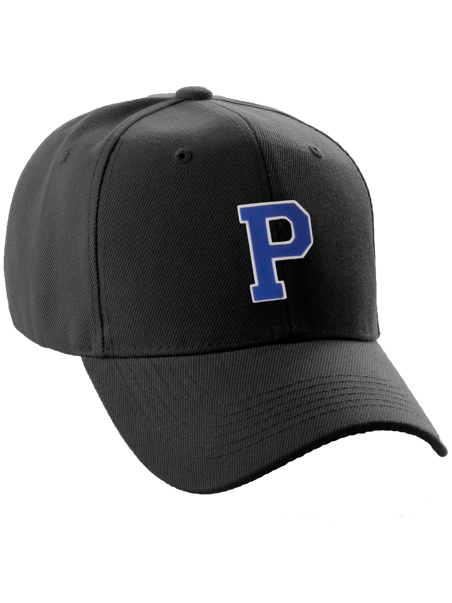 Classic Baseball hat Custom A to Z Initial Team Letter, Black Cap White Blue