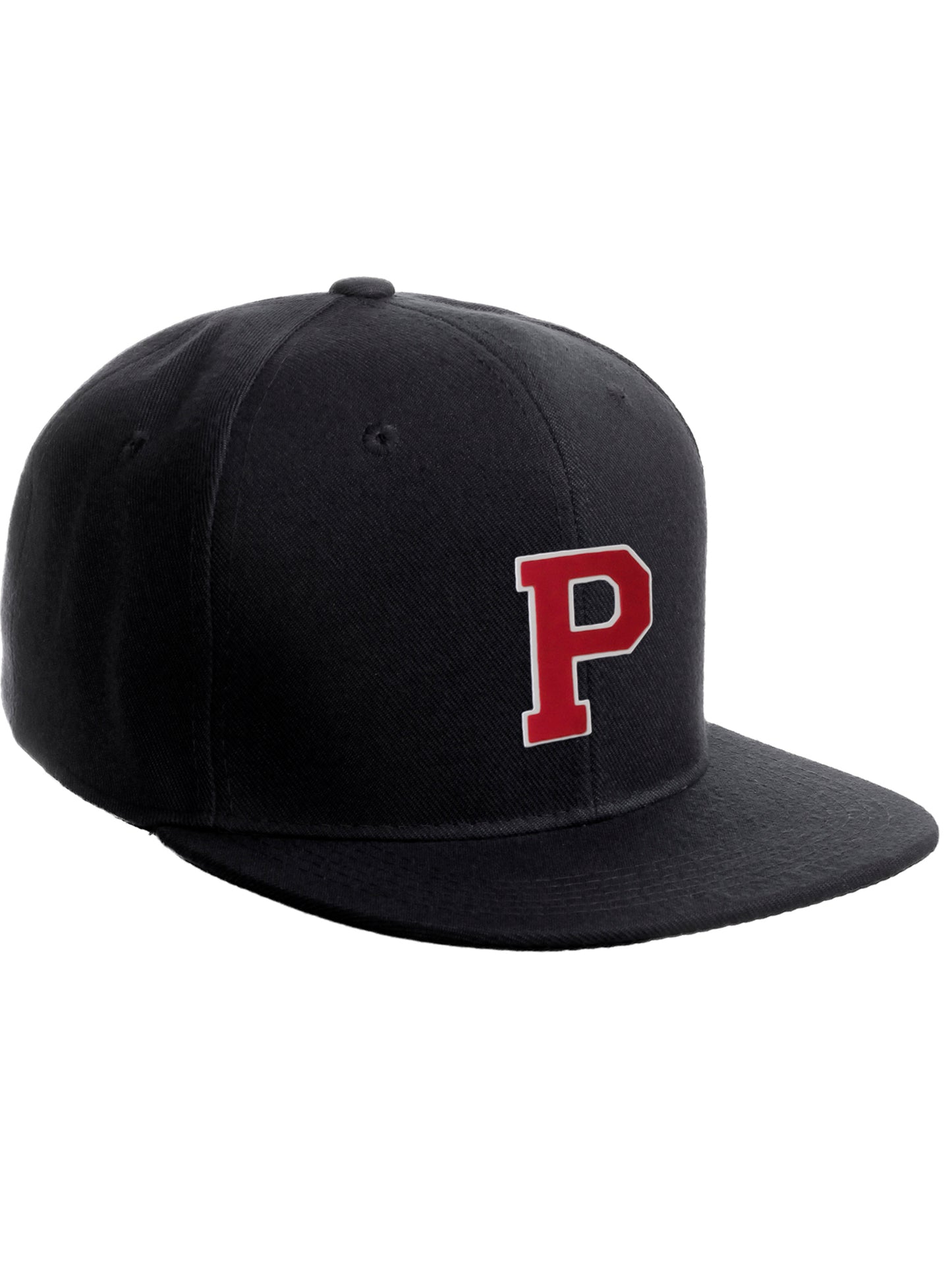 Classic Snapback Hat Custom A to Z Initial Raised Letters, Black Cap White Red