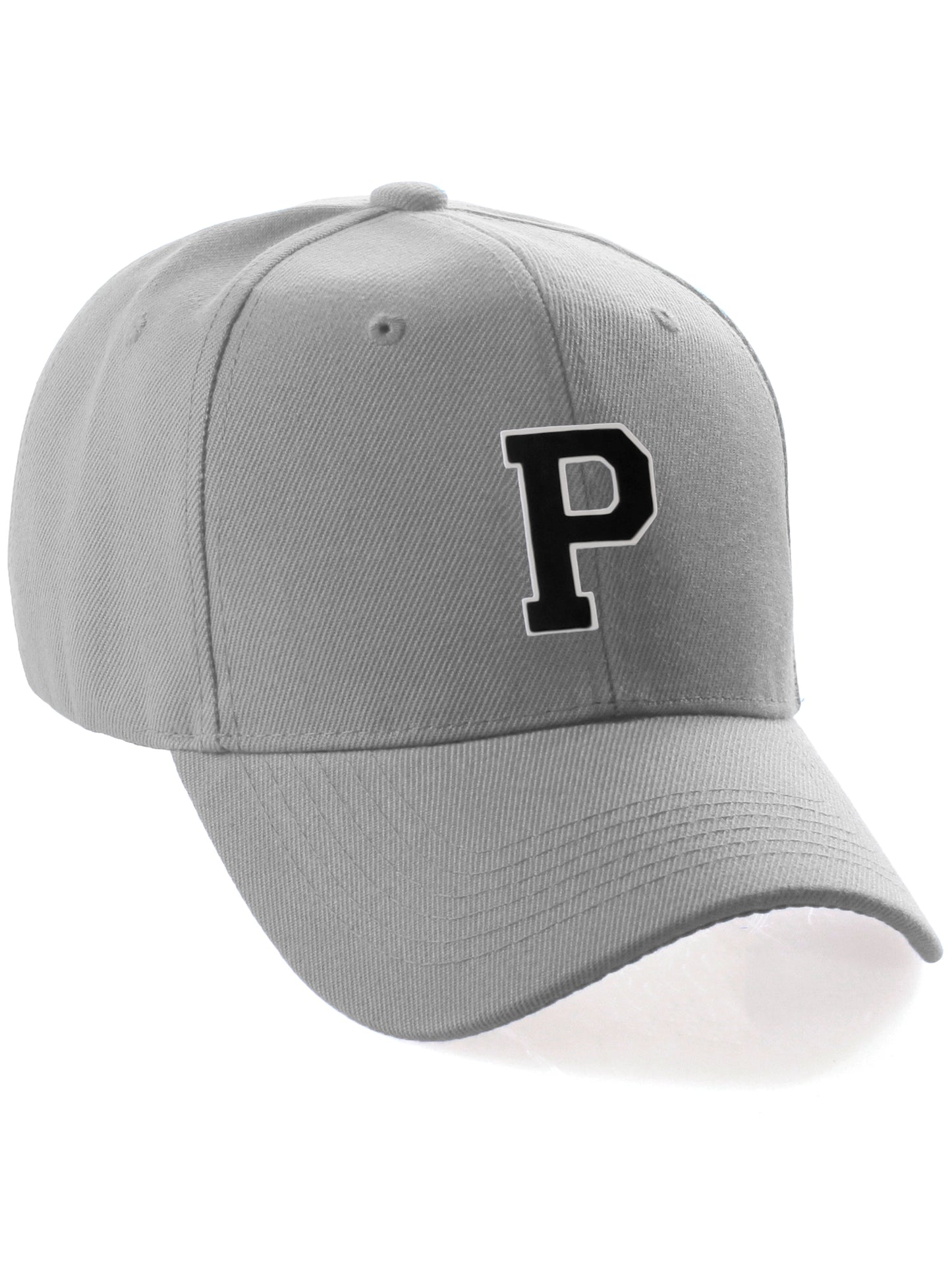 Classic Baseball Hat Custom A to Z Initial Team Letter, Lt Gray Cap White Black