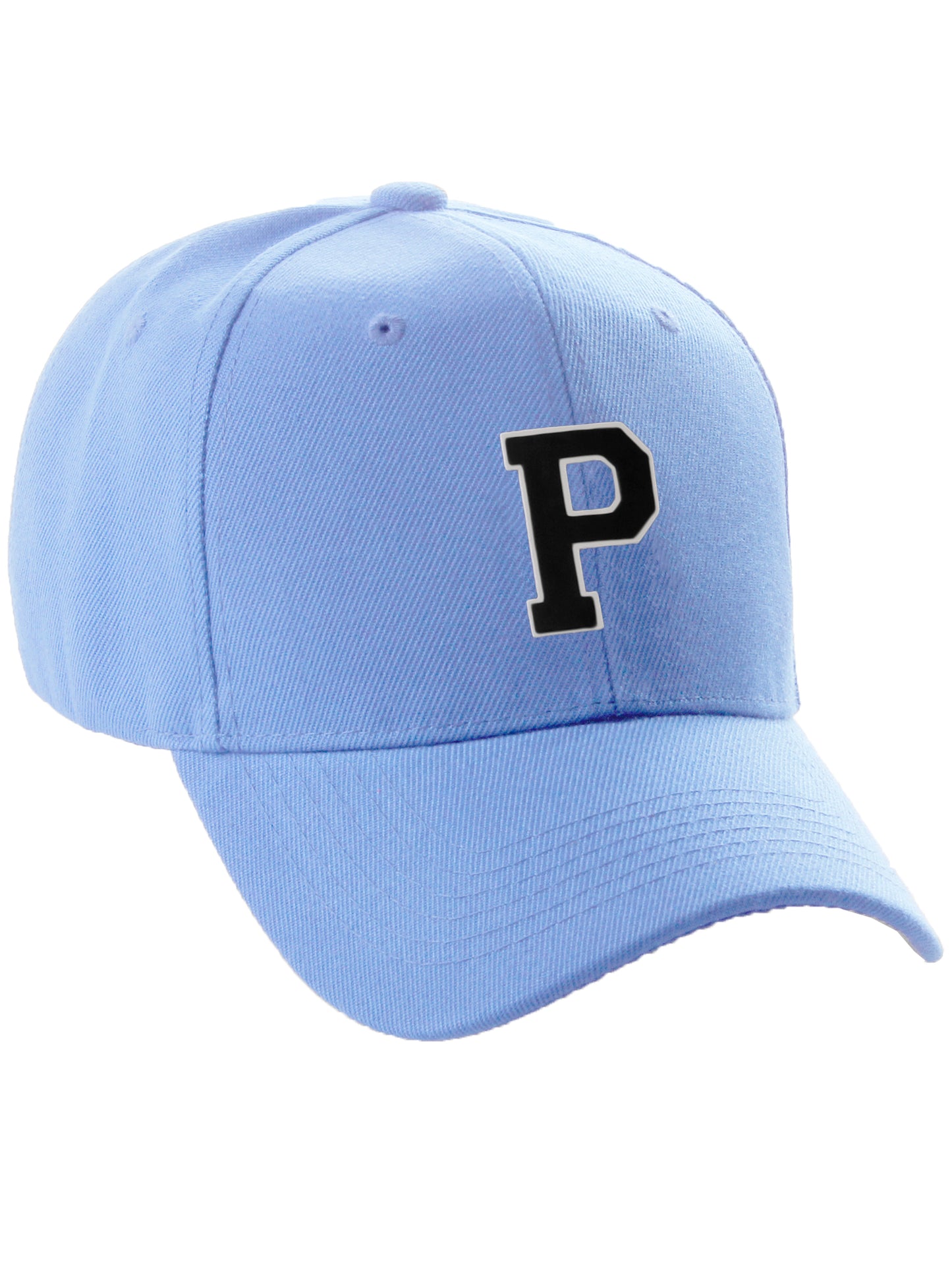Classic Baseball Hat Custom A to Z Initial Team Letter, Sky Cap White Black