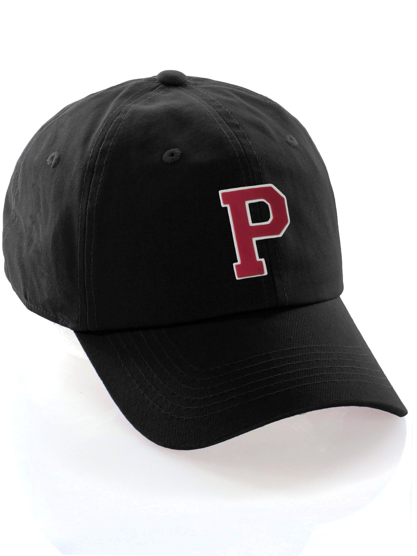 I&W Hatgear Customized Letter Initial Baseball Hat A to Z Team Colors, Black Cap White Red