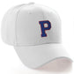 Classic Baseball Hat Custom A to Z Initial Team Letter, White Cap Red Blue