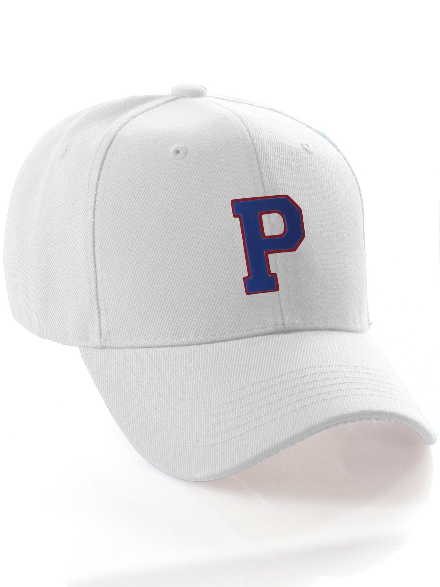 Classic Baseball Hat Custom A to Z Initial Team Letter, White Cap Red Blue