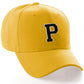 Classic Baseball Hat Custom A to Z Initial Team Letter, Yellow Cap White Black