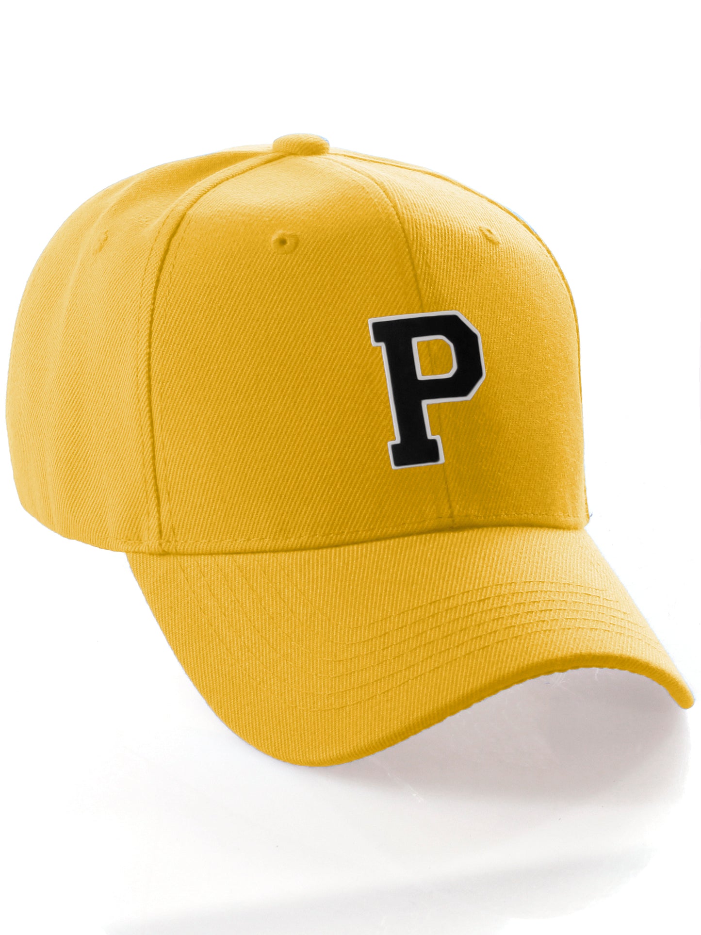 Classic Baseball Hat Custom A to Z Initial Team Letter, Yellow Cap White Black