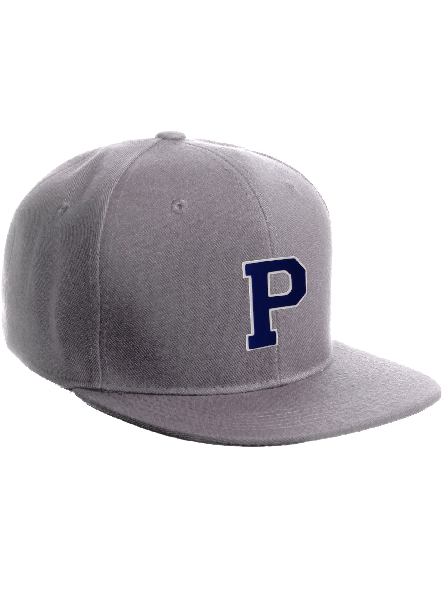 Classic Snapback Hat Custom A to Z Initial Letters, Light Grey Cap White Navy