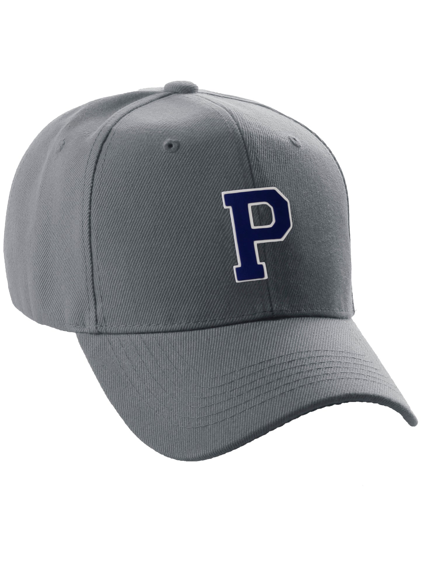 Classic Baseball Hat Custom A to Z Initial Team Letter, Charcoal Cap White Blue
