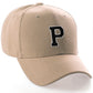 Classic Baseball Hat Custom A to Z Initial Team Letter, Khaki Cap White Black