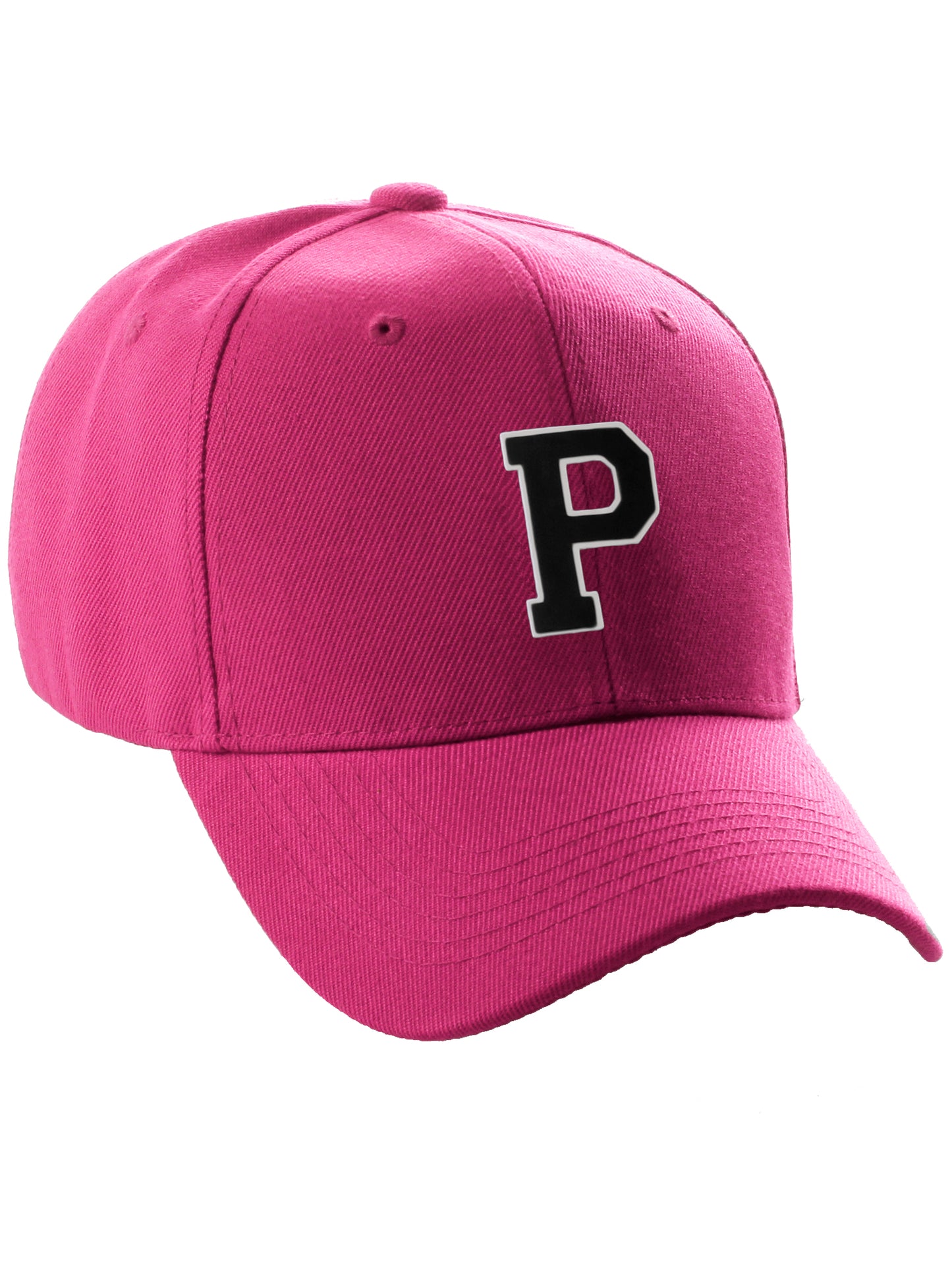 Classic Baseball Hat Custom A to Z Initial Team Letter, Hot Pink Cap White Black