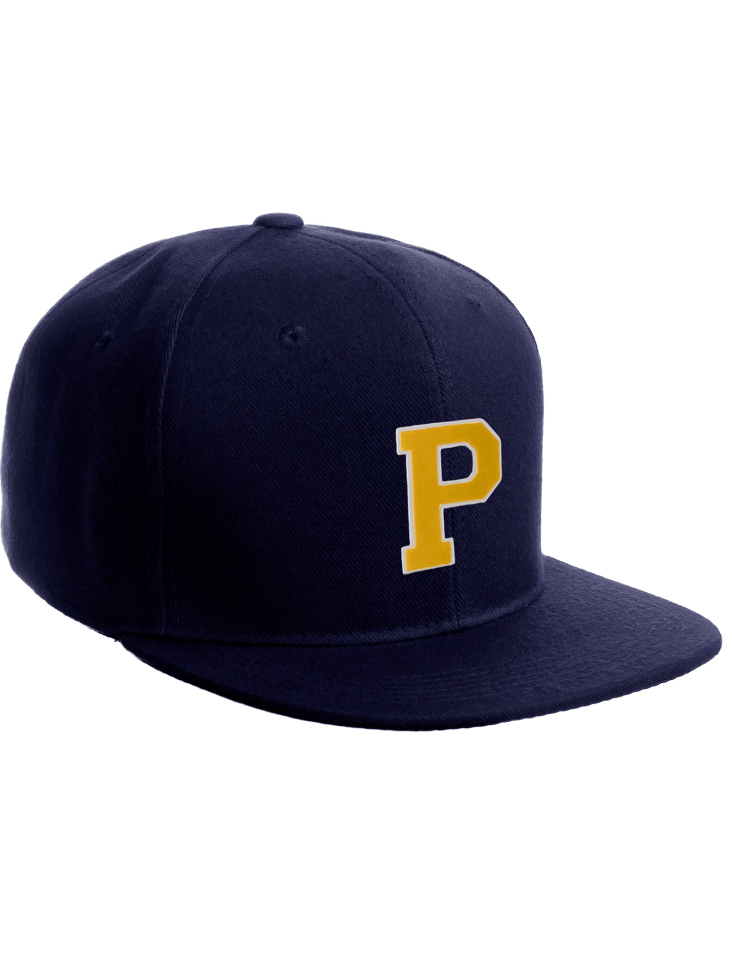 Classic Snapback Hat Custom A to Z Initial Letters, Navy Cap White Gold