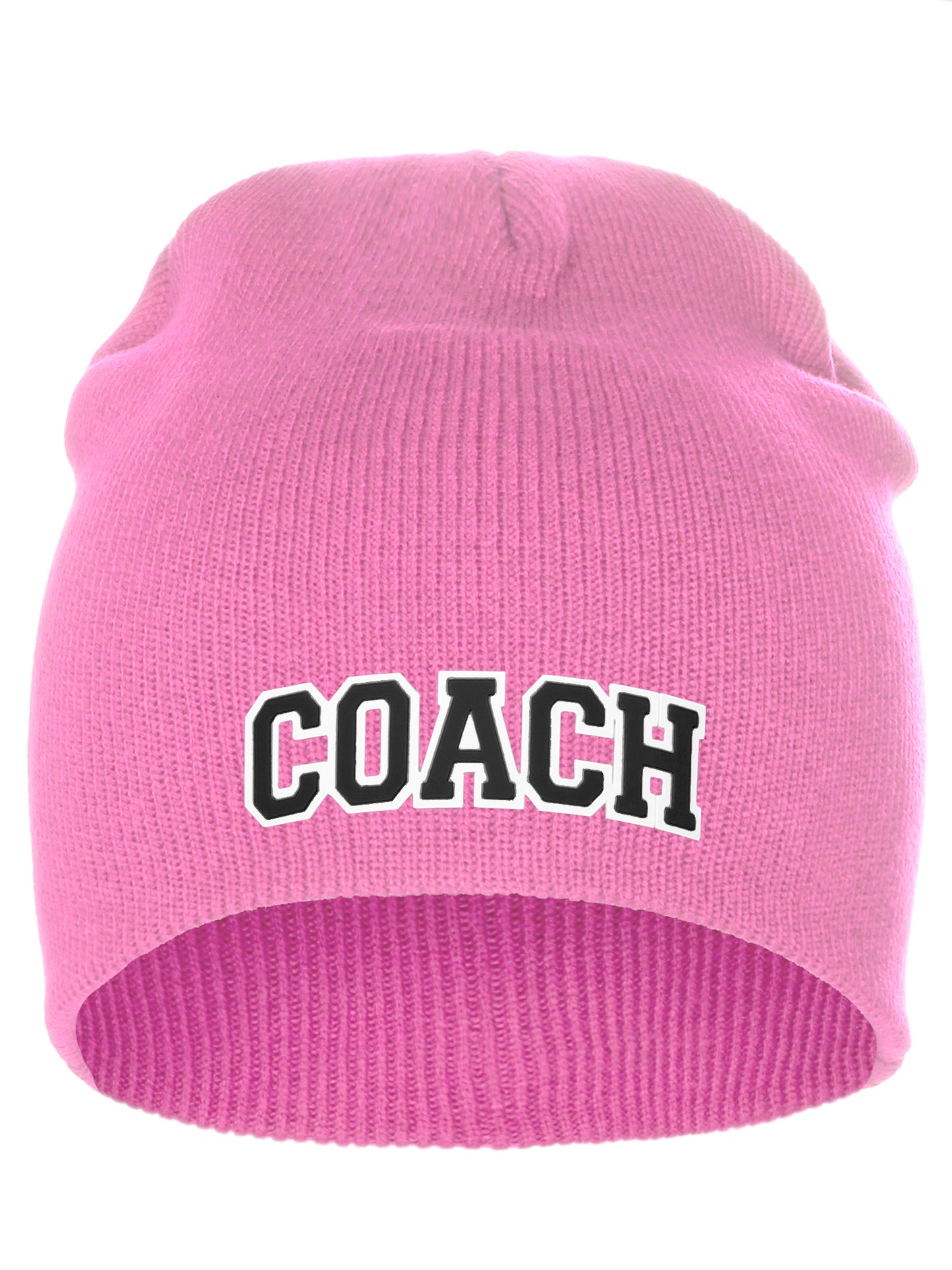 Coach Arch Letters Winter Knit Cuffless Beanie 3D Raised Layers
