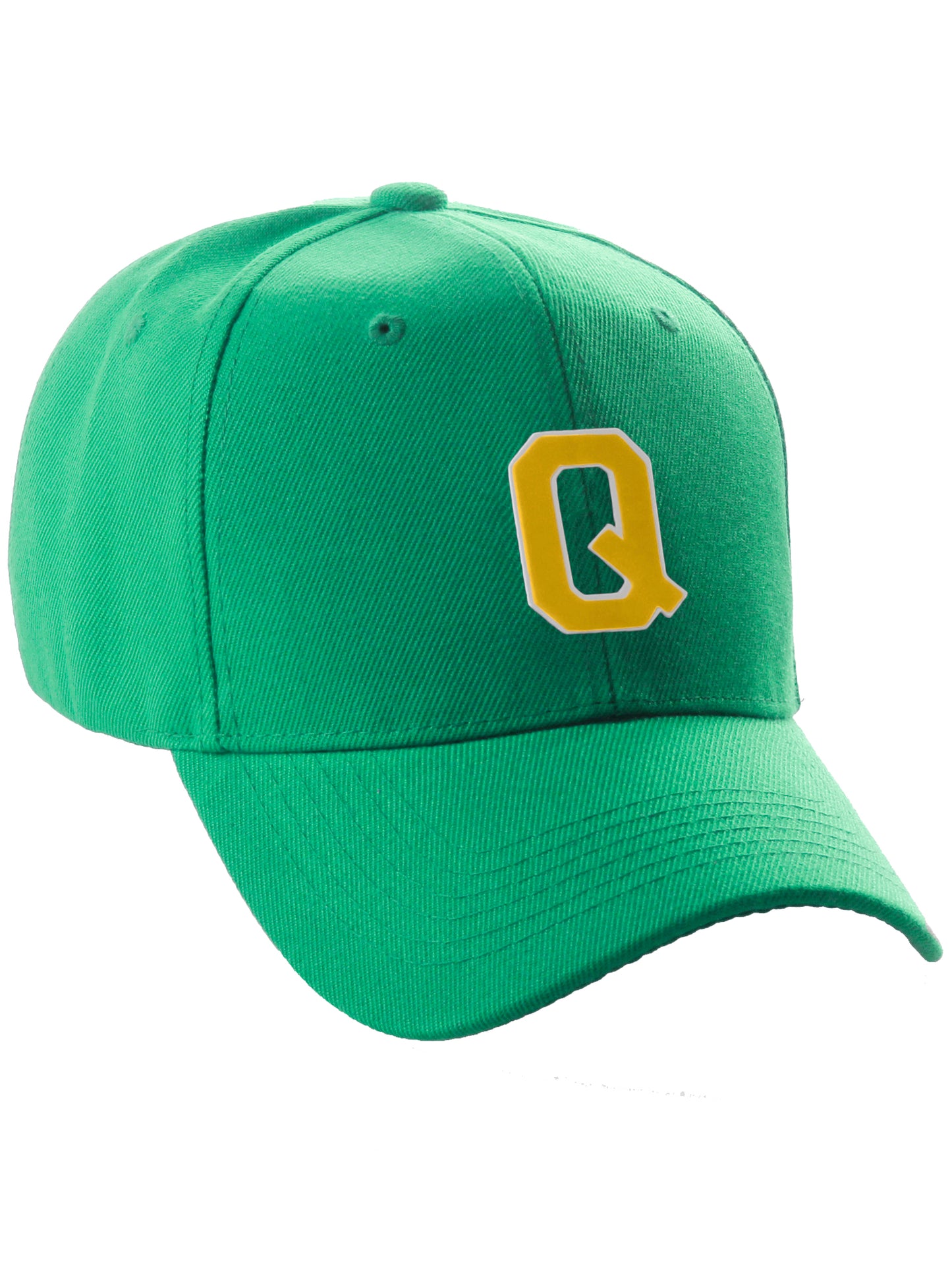 Classic Baseball Hat Custom A to Z Initial Team Letter, Green Cap White Gold