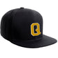 Classic Snapback Hat Custom A to Z Initial Raised Letters, Black Cap White Gold