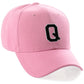 Classic Baseball Hat Custom A to Z Initial Team Letter, Pink Cap White Black