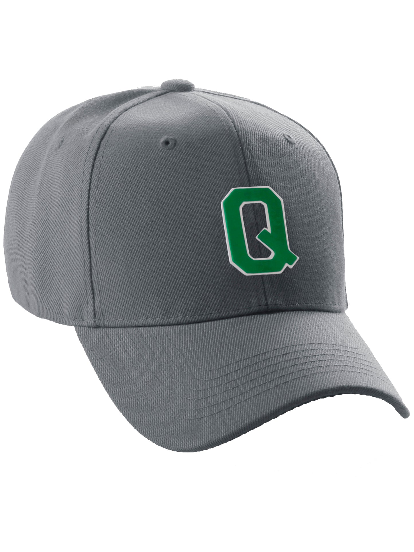 Classic Baseball Hat Custom A to Z Initial Team Letter, Charcoal Cap White Green
